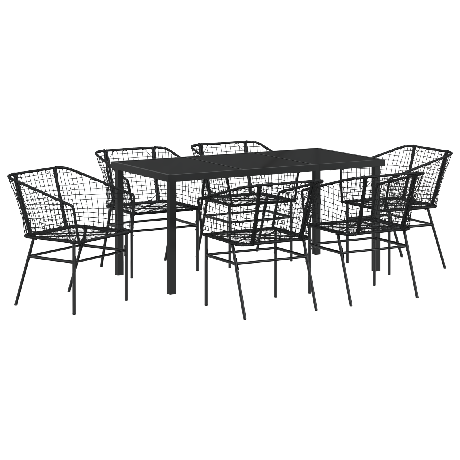 7 Piece Garden Dining Set Black Poly Rattan - Image 2