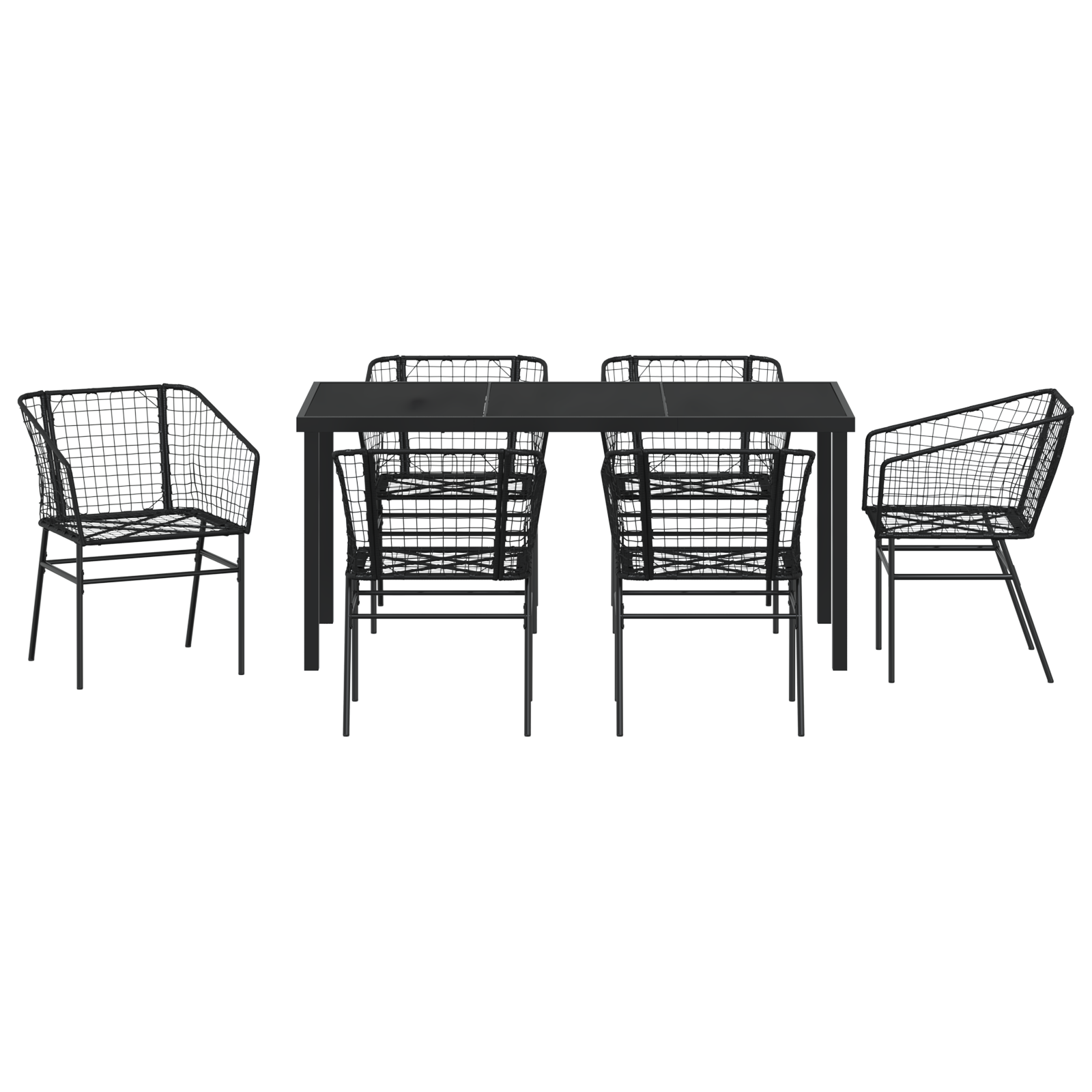 7 Piece Garden Dining Set Black Poly Rattan - Image 7