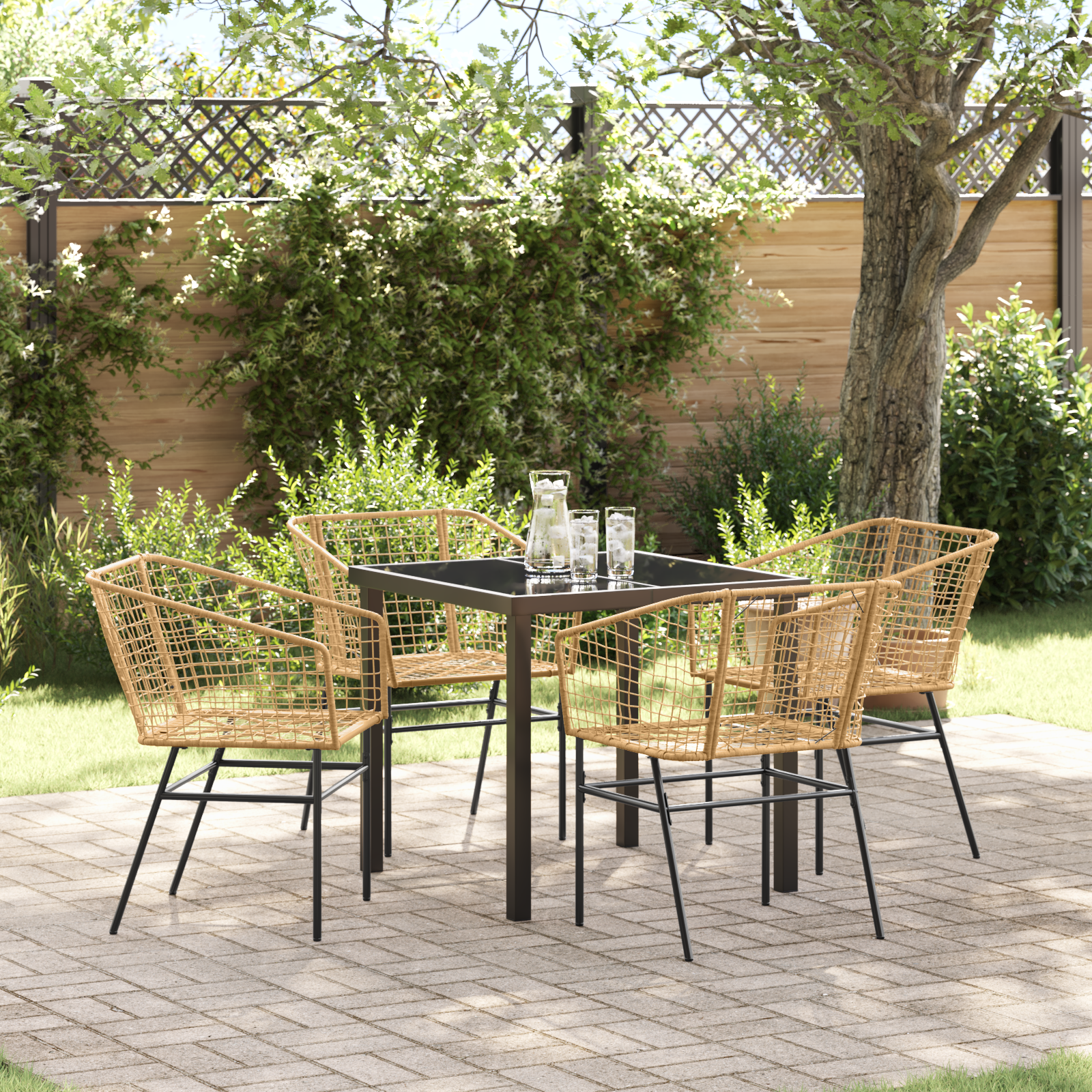 5 Piece Garden Dining Set Brown Poly Rattan