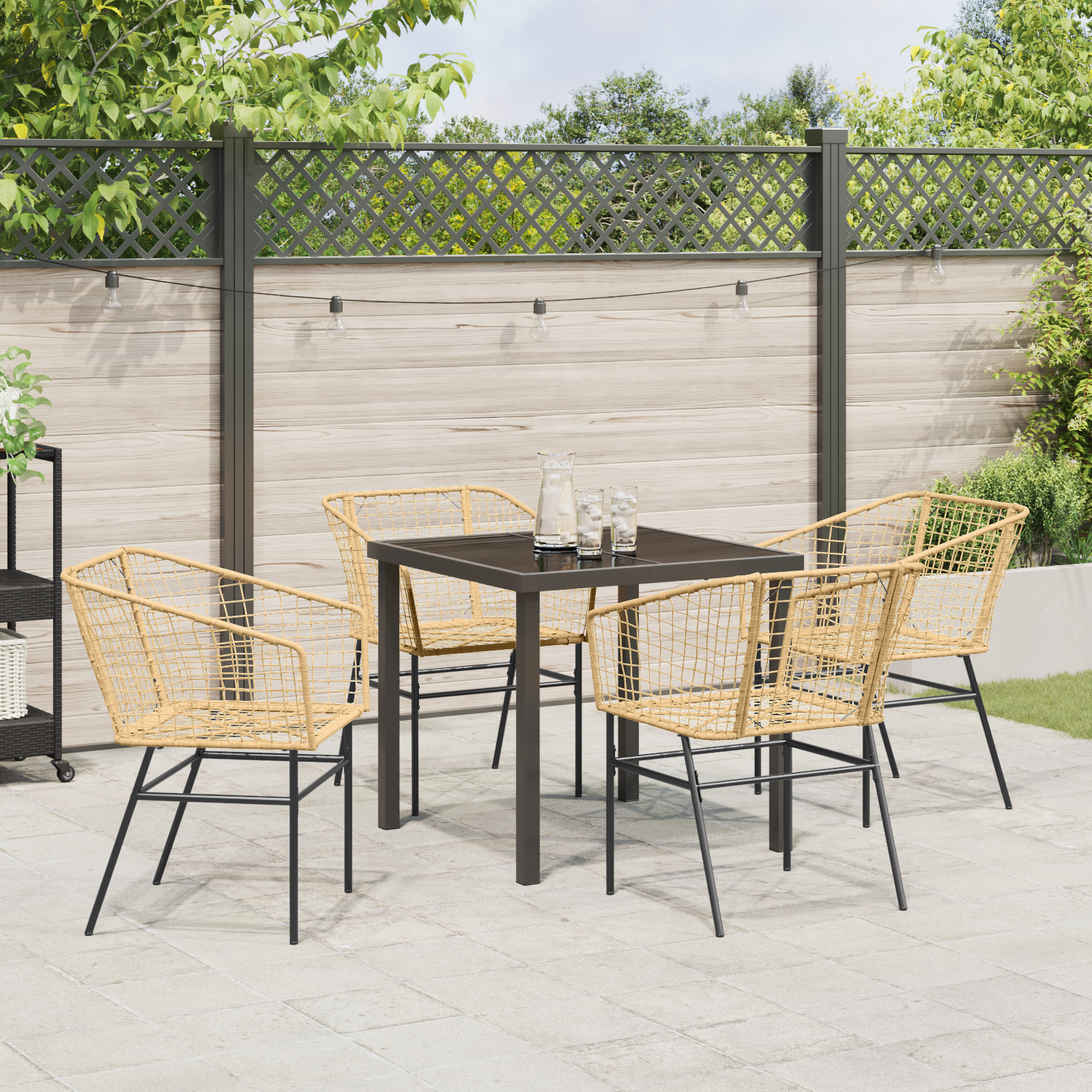 5 Piece Garden Dining Set Brown Poly Rattan - Image 4