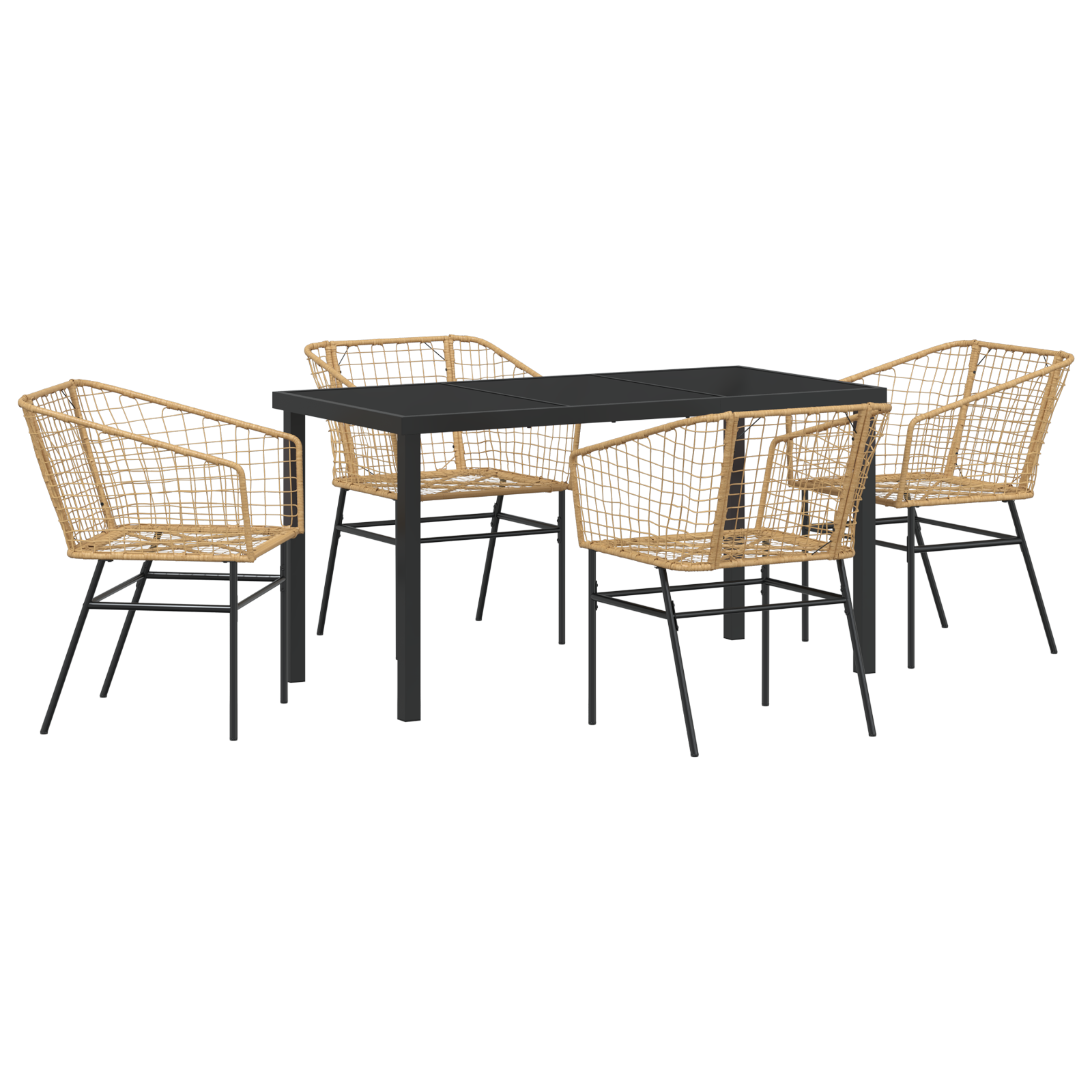 5 Piece Garden Dining Set Brown Poly Rattan - Image 2