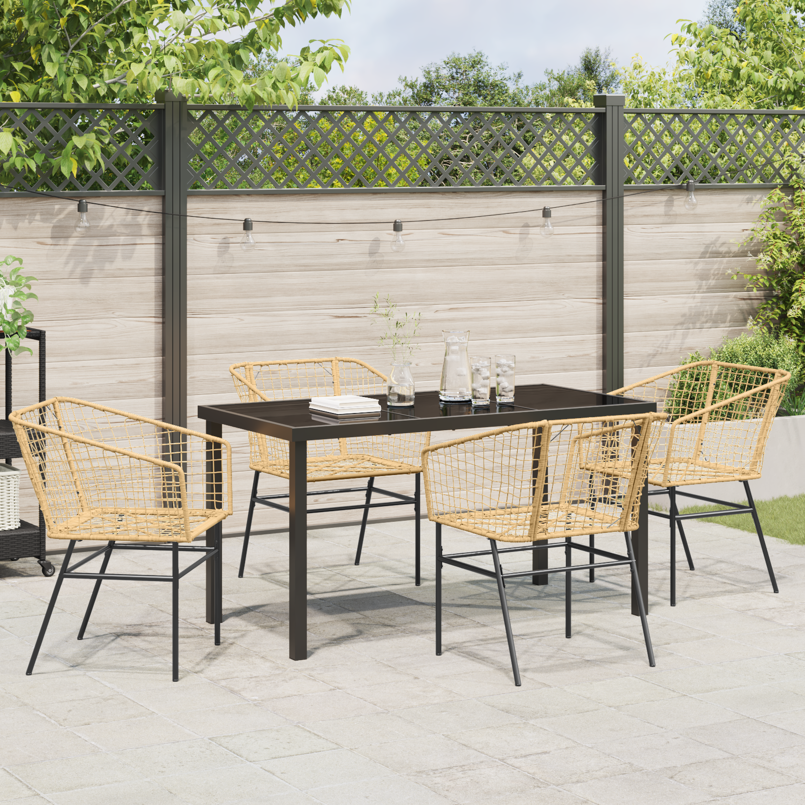 5 Piece Garden Dining Set Brown Poly Rattan - Image 4