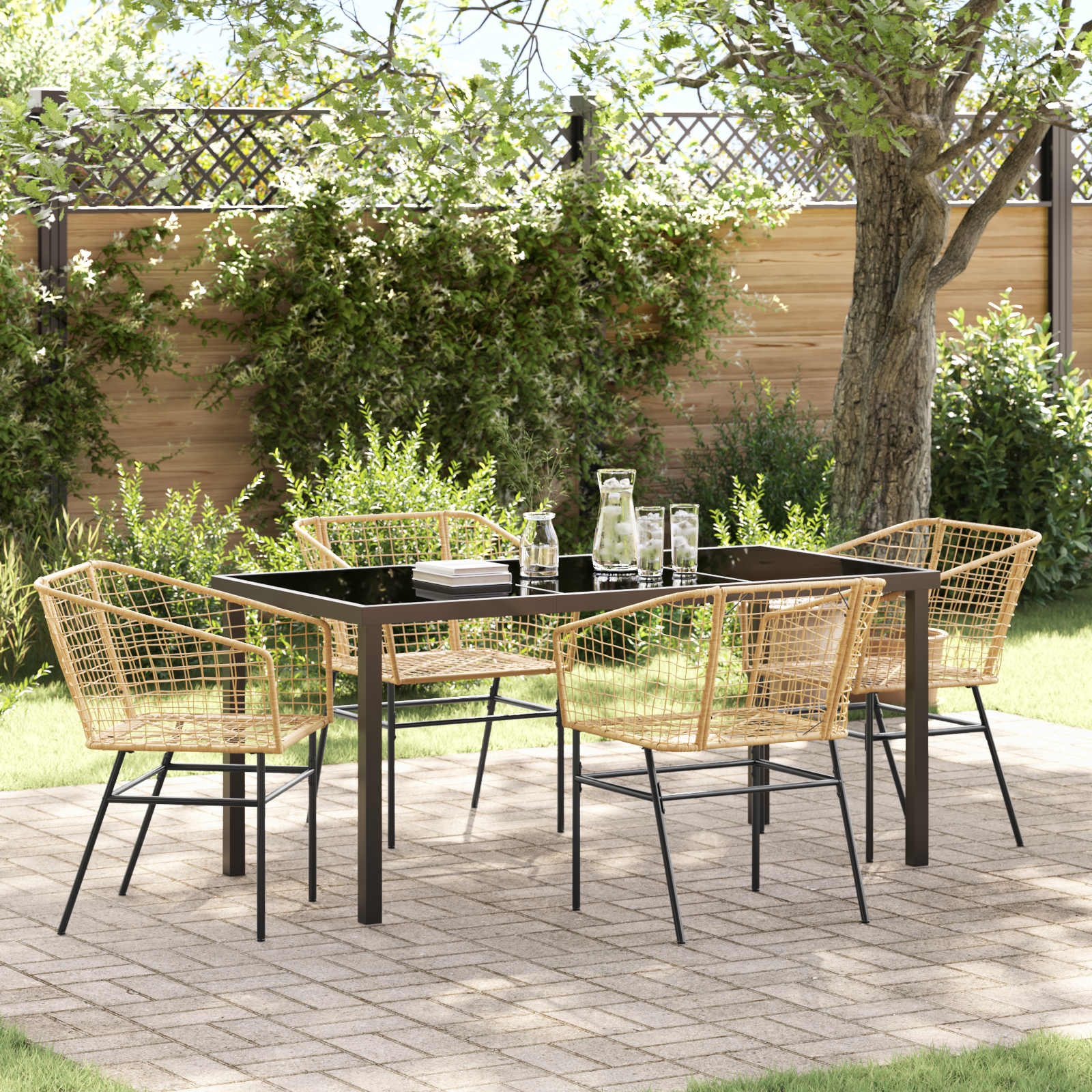 5 Piece Garden Dining Set Brown Poly Rattan