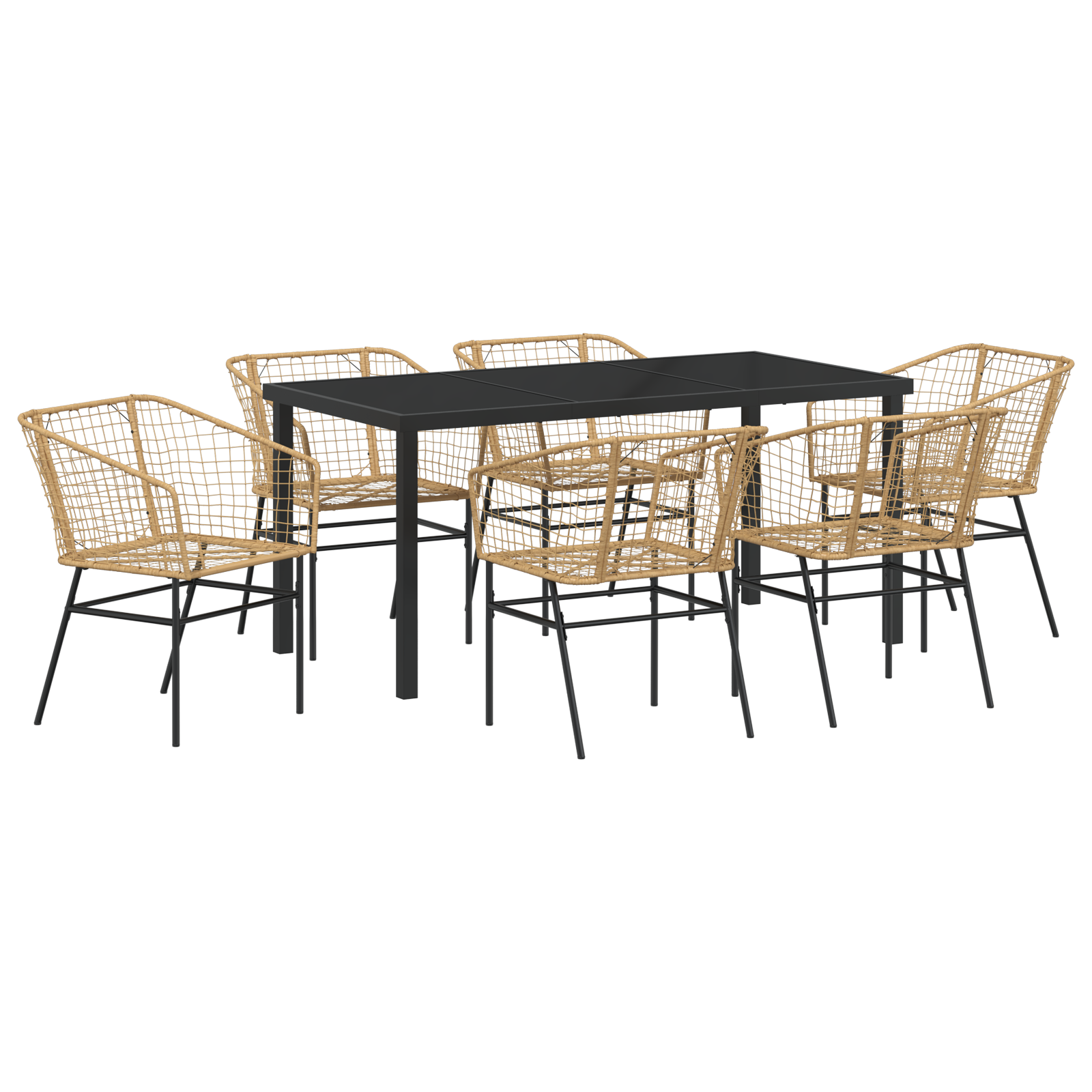 7 Piece Garden Dining Set Brown Poly Rattan - Image 2