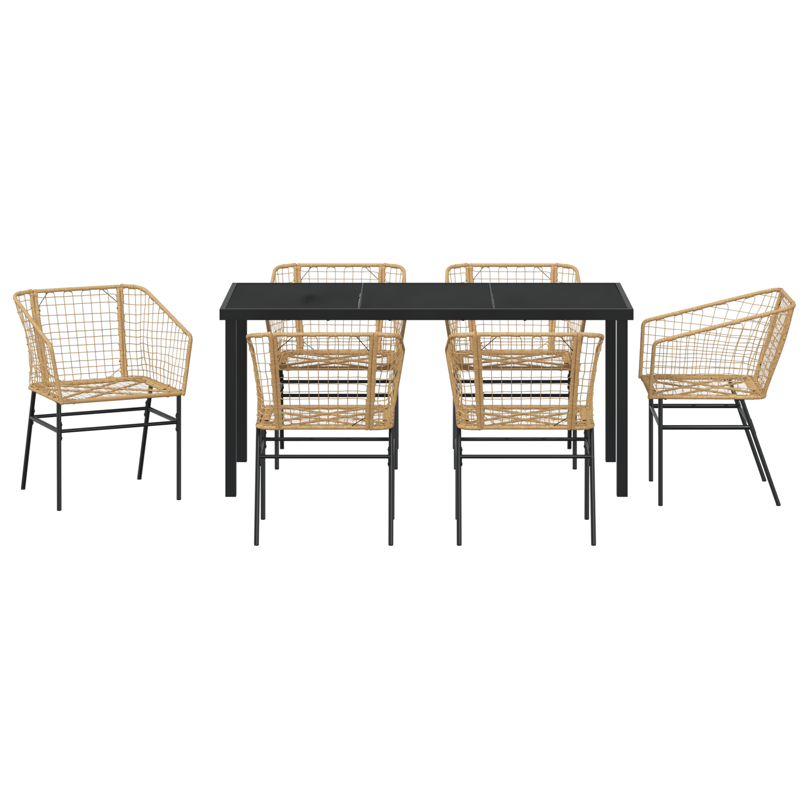 7 Piece Garden Dining Set Brown Poly Rattan - Image 7
