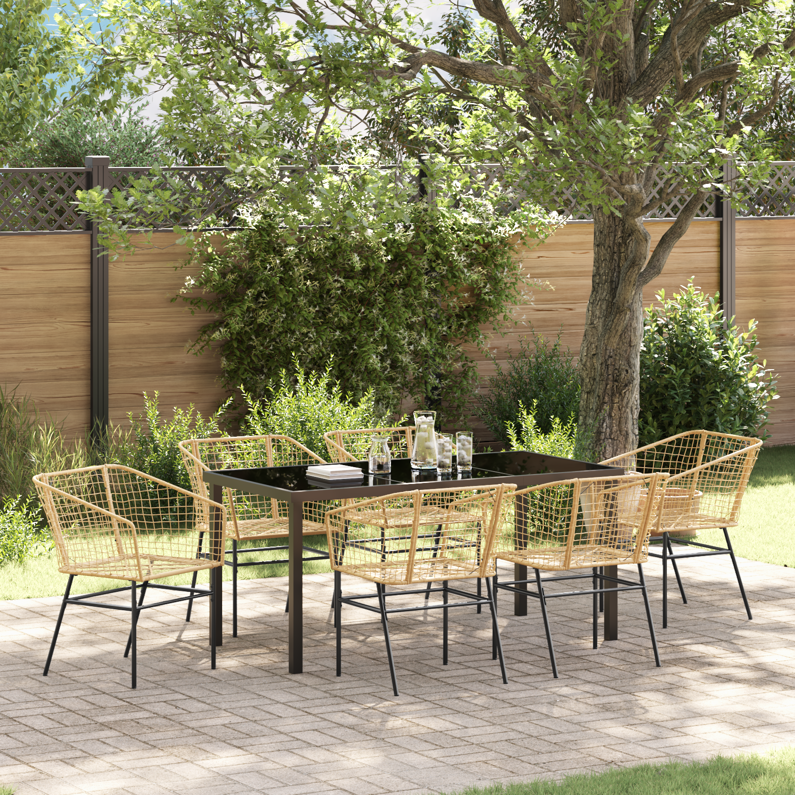 7 Piece Garden Dining Set Brown Poly Rattan