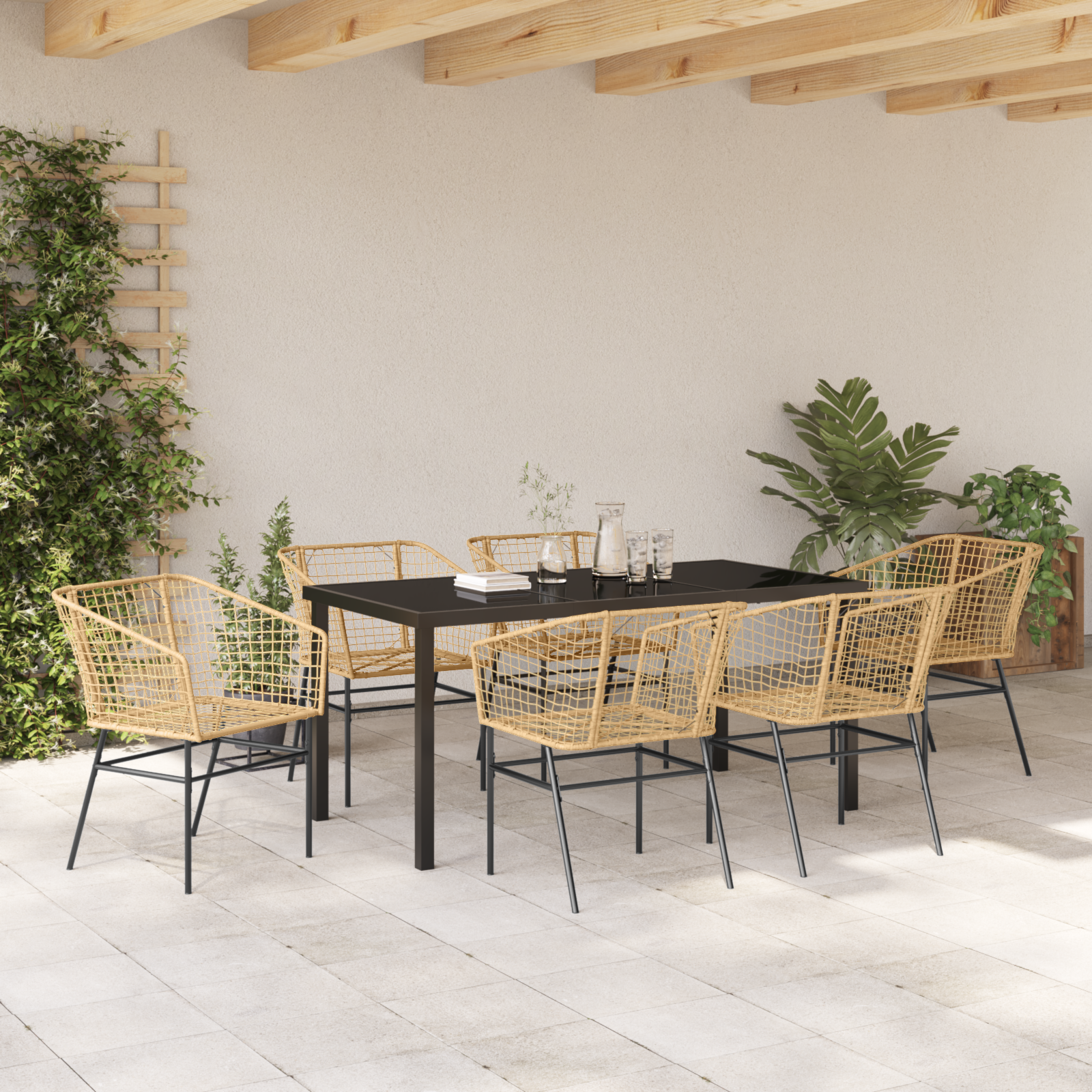 7 Piece Garden Dining Set Brown Poly Rattan - Image 4