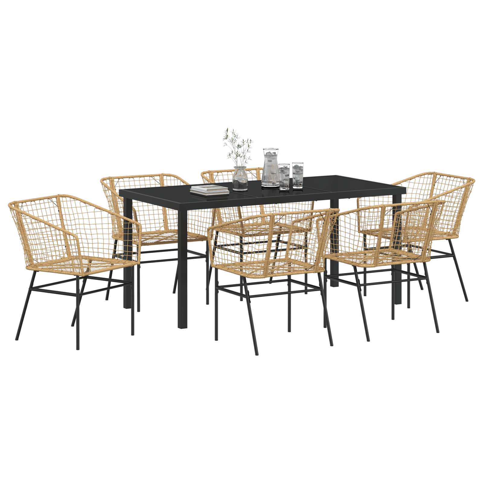 7 Piece Garden Dining Set Brown Poly Rattan - Image 3