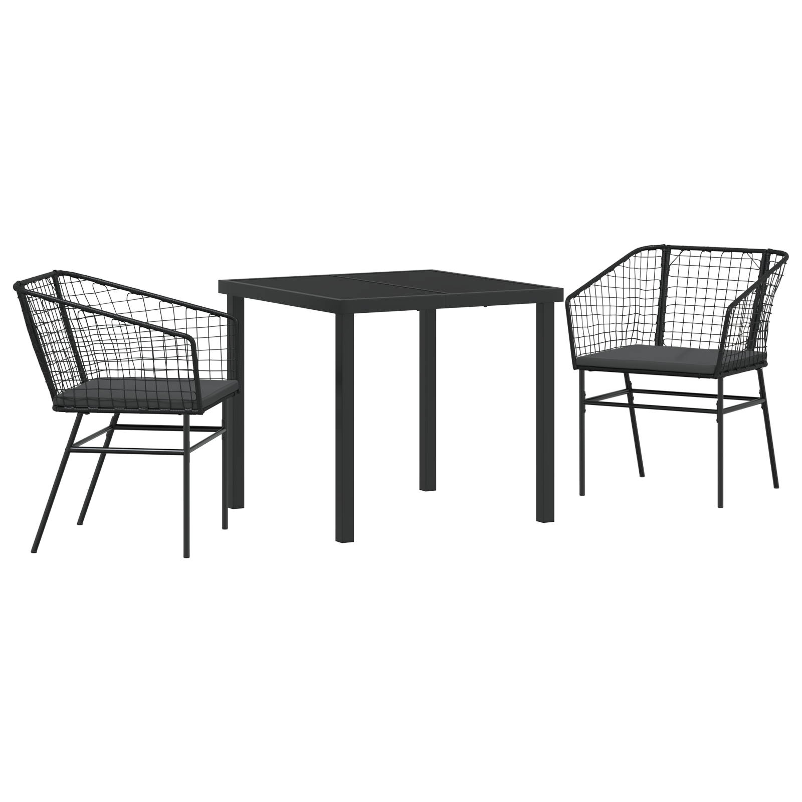 Set of 2 Black and Dark Grey PE Rattan, Powder-Coated Steel - Image 2