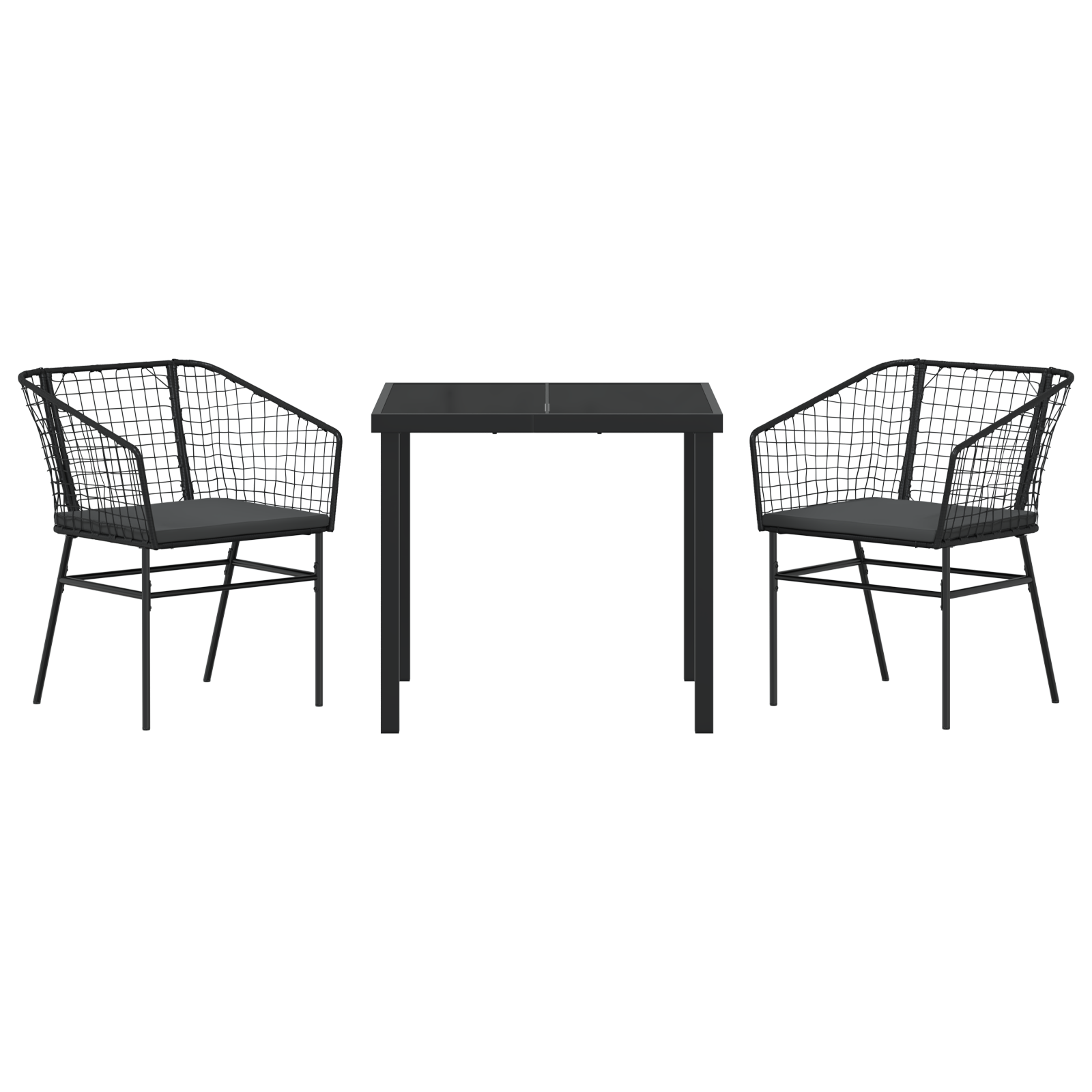 Set of 2 Black and Dark Grey PE Rattan, Powder-Coated Steel - Image 7