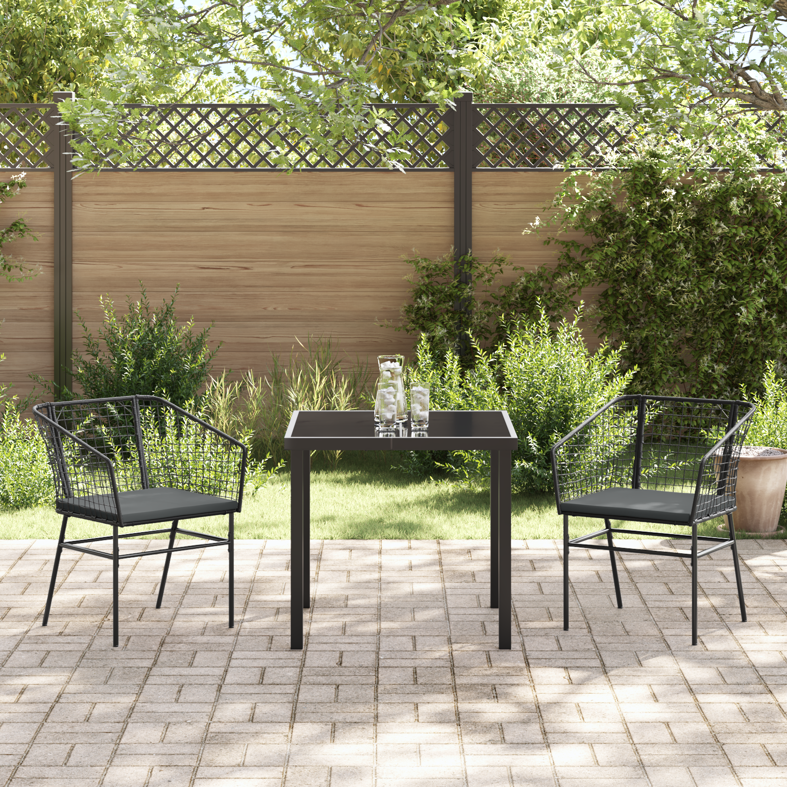 Set of 2 Black and Dark Grey PE Rattan, Powder-Coated Steel - Image 4