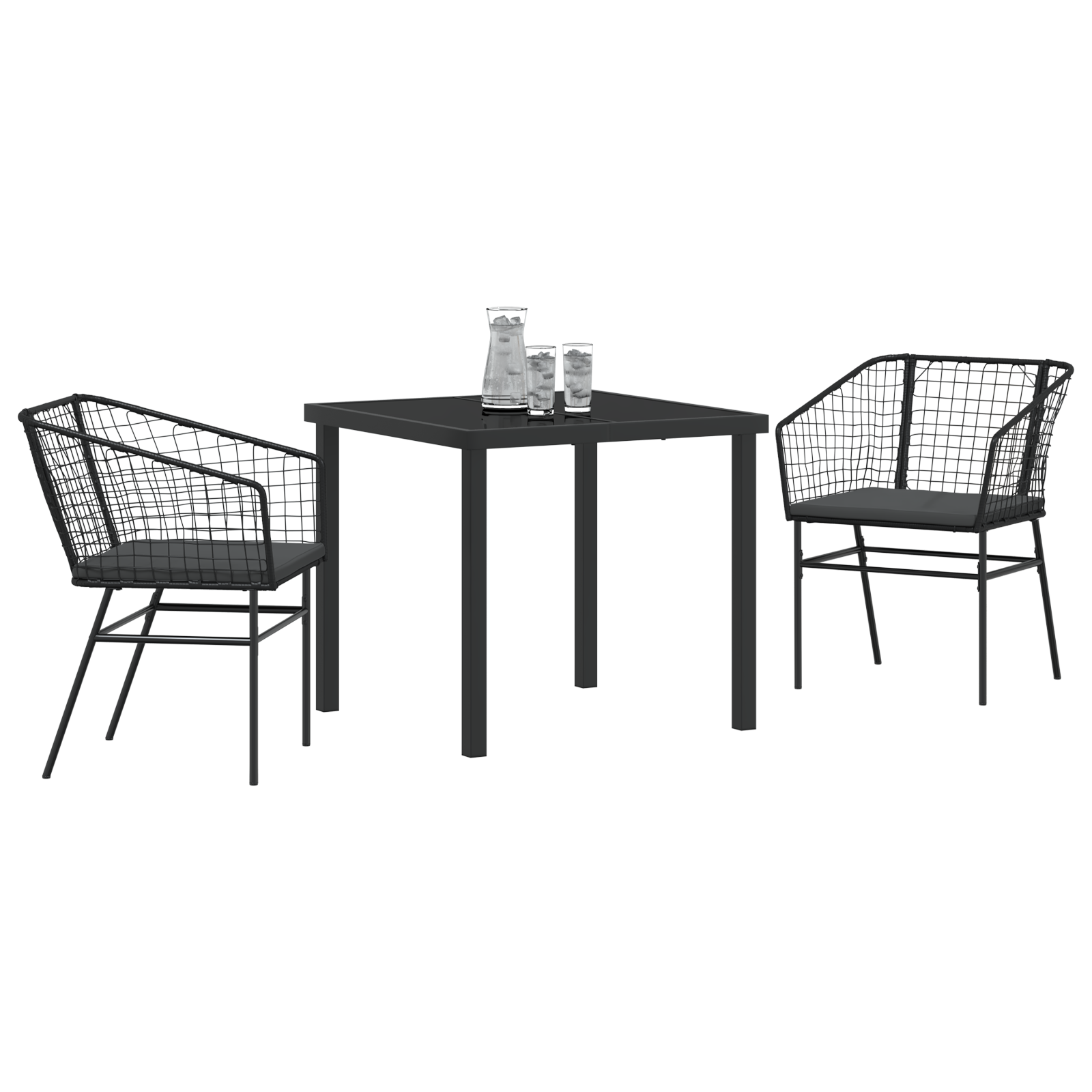 Set of 2 Black and Dark Grey PE Rattan, Powder-Coated Steel - Image 3