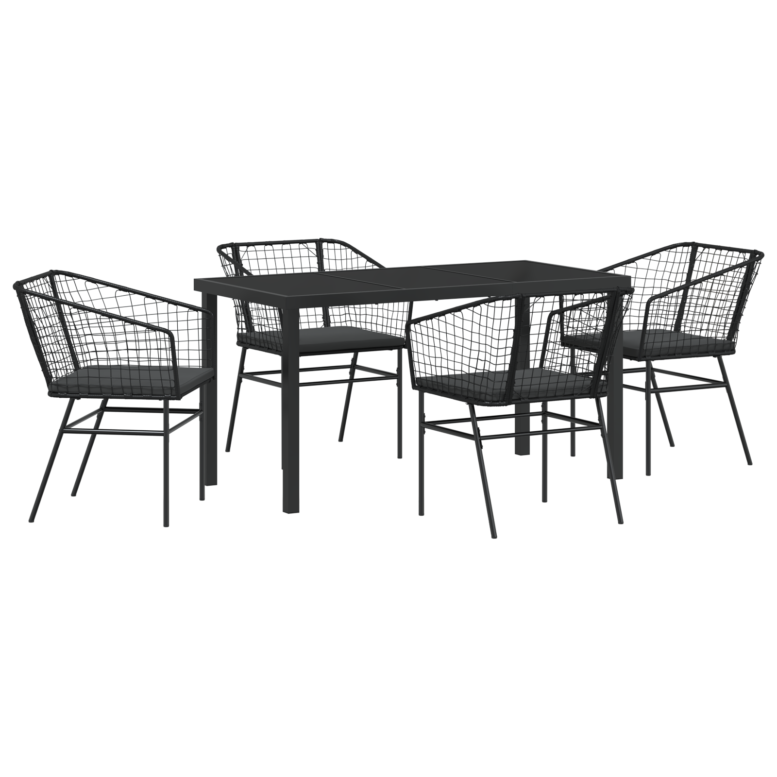 5 Piece Garden Dining Set with Cushions Black Poly Rattan - Image 2