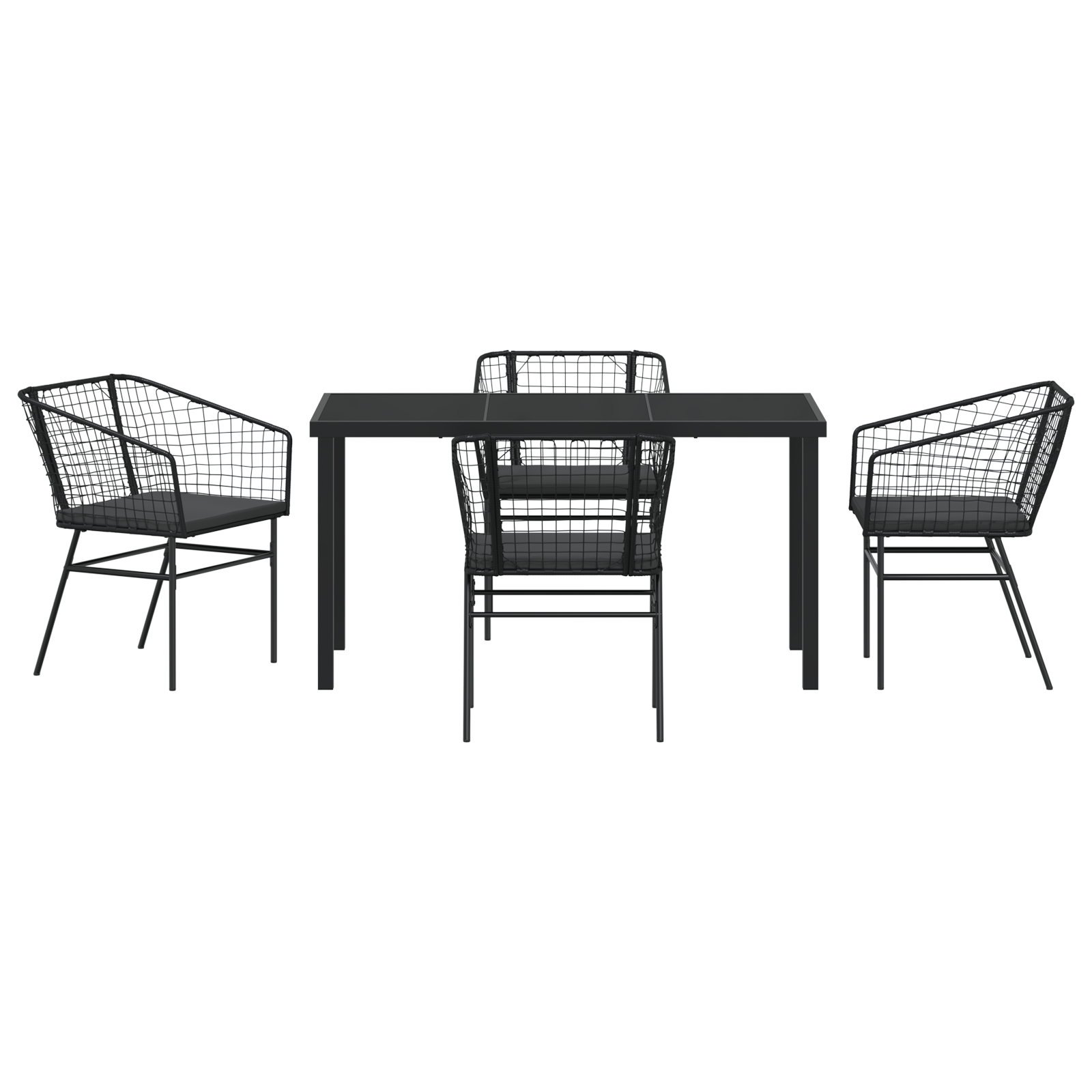 5 Piece Garden Dining Set with Cushions Black Poly Rattan - Image 7