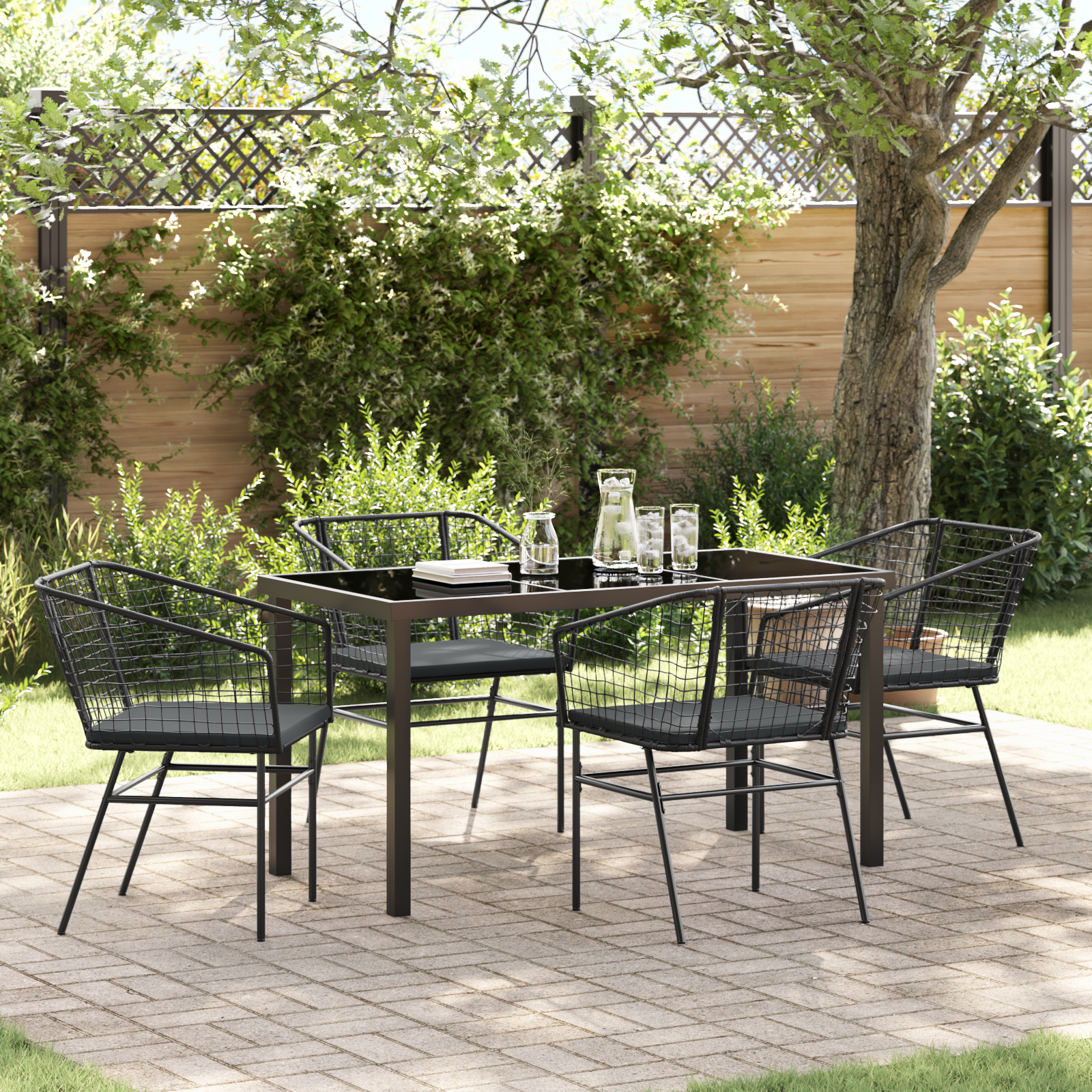 Thumbnail - vidaXL 5-teiliges Gartenset mit Kissen Schwarz Poly Rattan