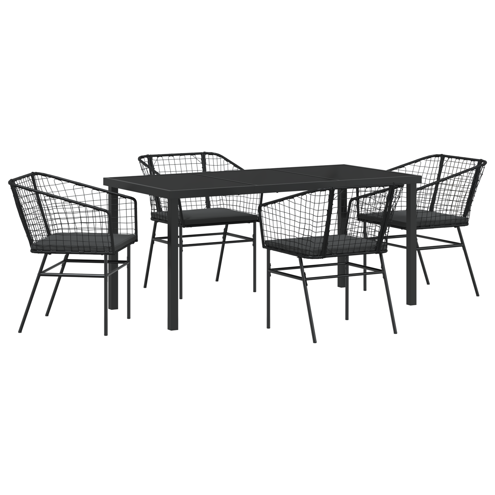 5 Piece Garden Dining Set with Cushions Black Poly Rattan - Image 2