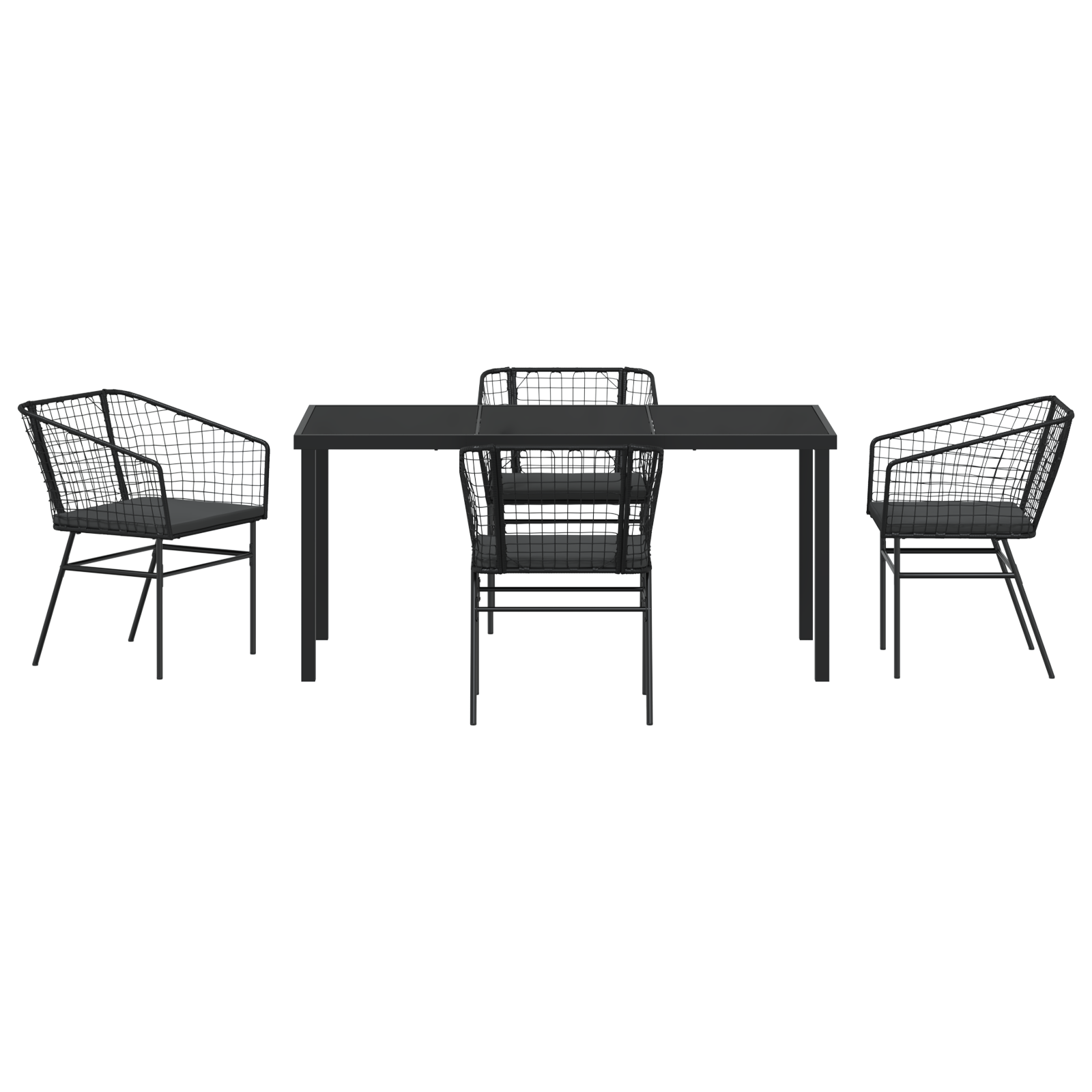 5 Piece Garden Dining Set with Cushions Black Poly Rattan - Image 7