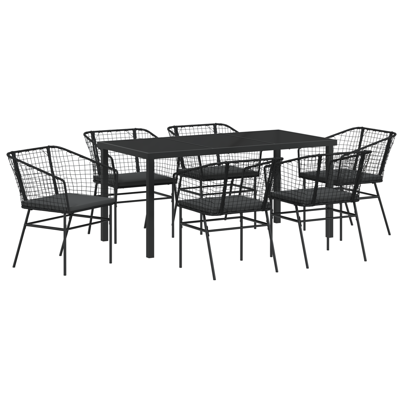 7 Piece Garden Dining Set with Cushions Black Poly Rattan - Image 2