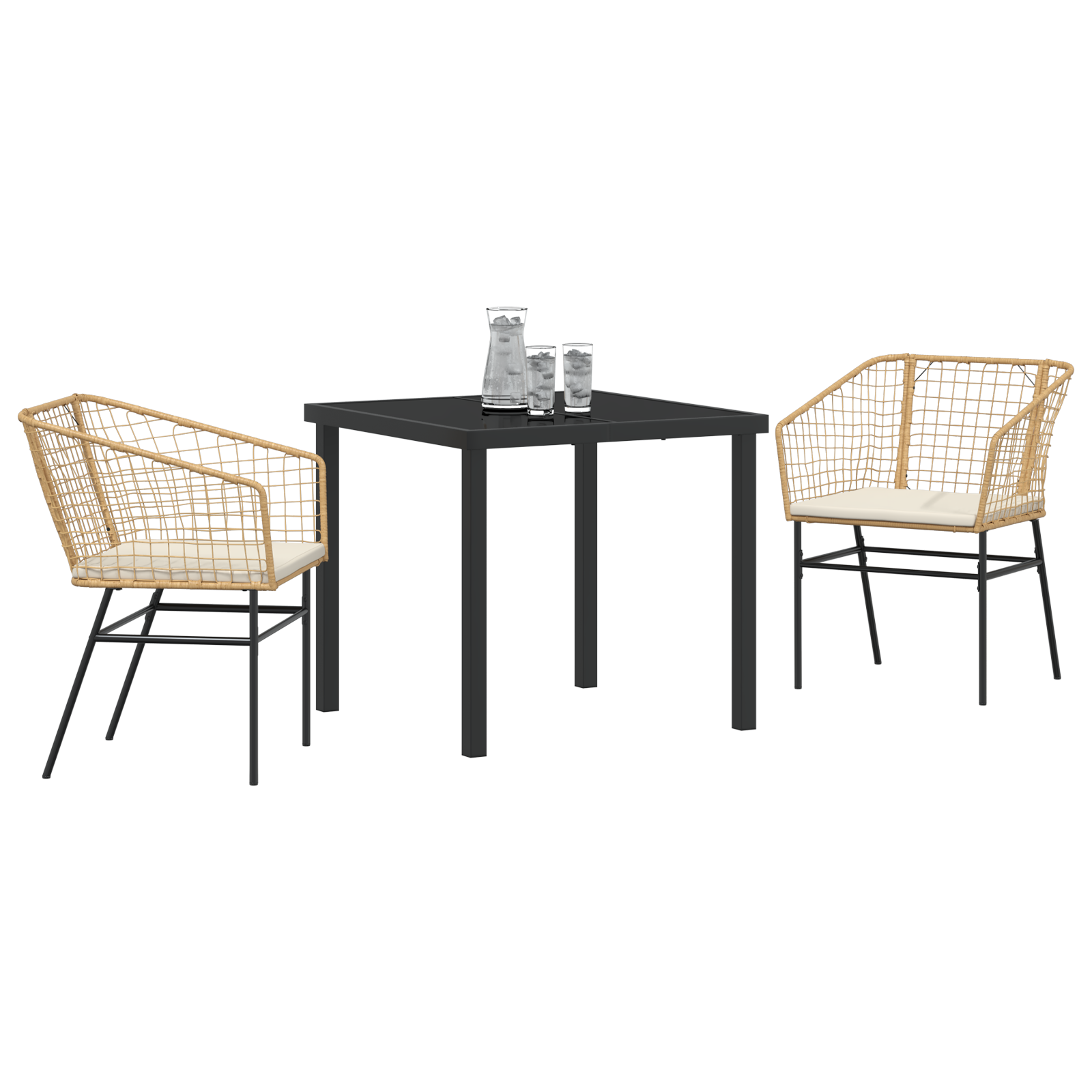 3 Piece Garden Dining Set with Cushions Brown Poly Rattan - Image 3