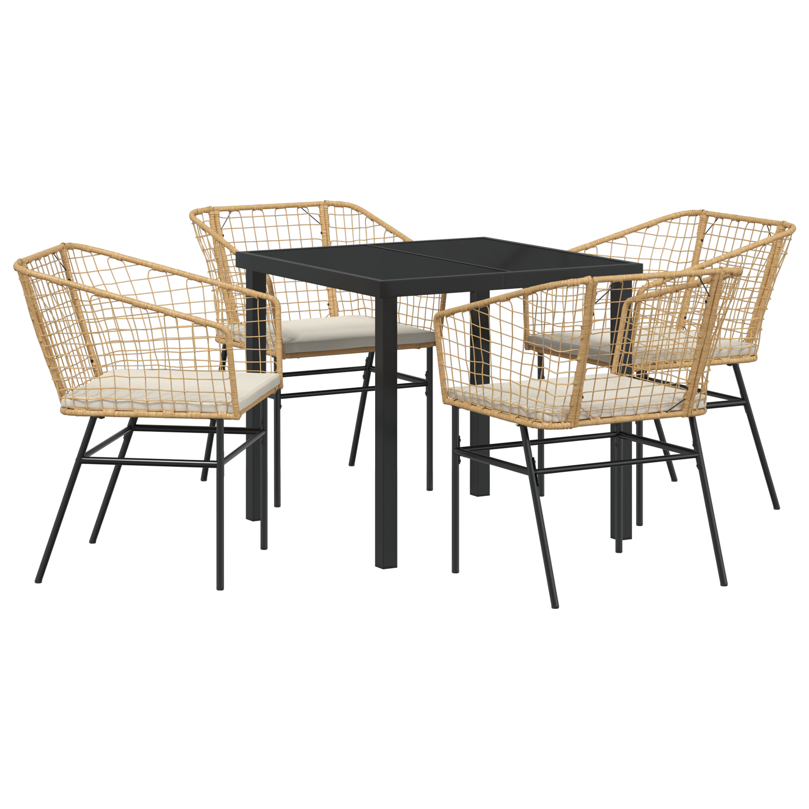 5 Piece Garden Dining Set with Cushions Brown Poly Rattan - Image 2