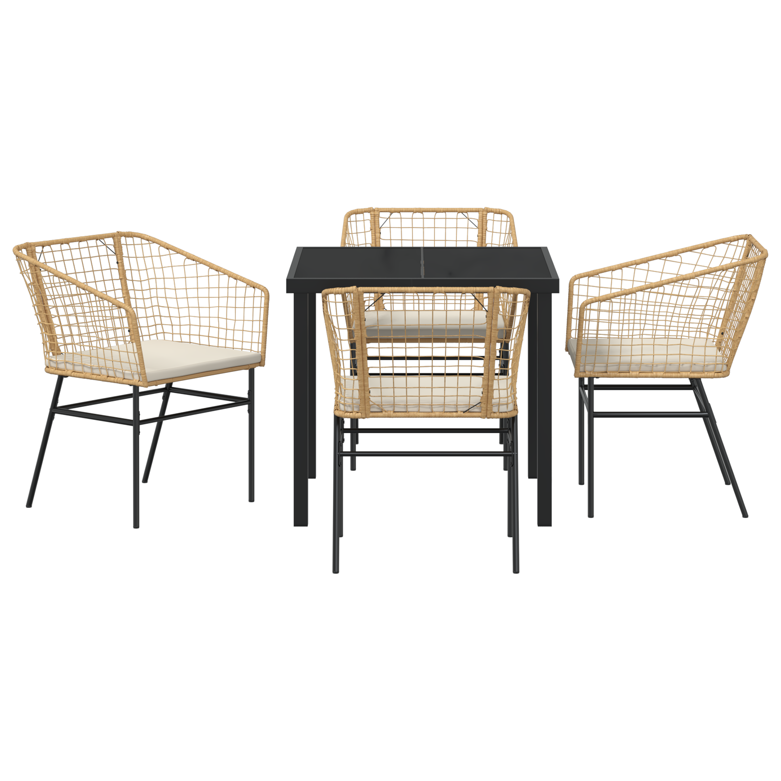 5 Piece Garden Dining Set with Cushions Brown Poly Rattan - Image 7