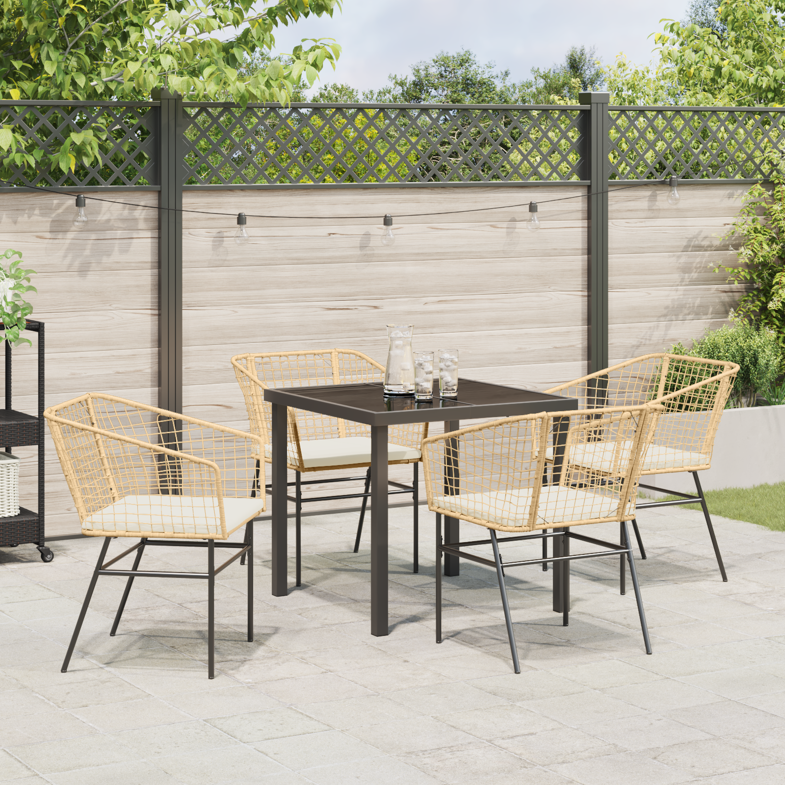 5 Piece Garden Dining Set with Cushions Brown Poly Rattan - Image 4