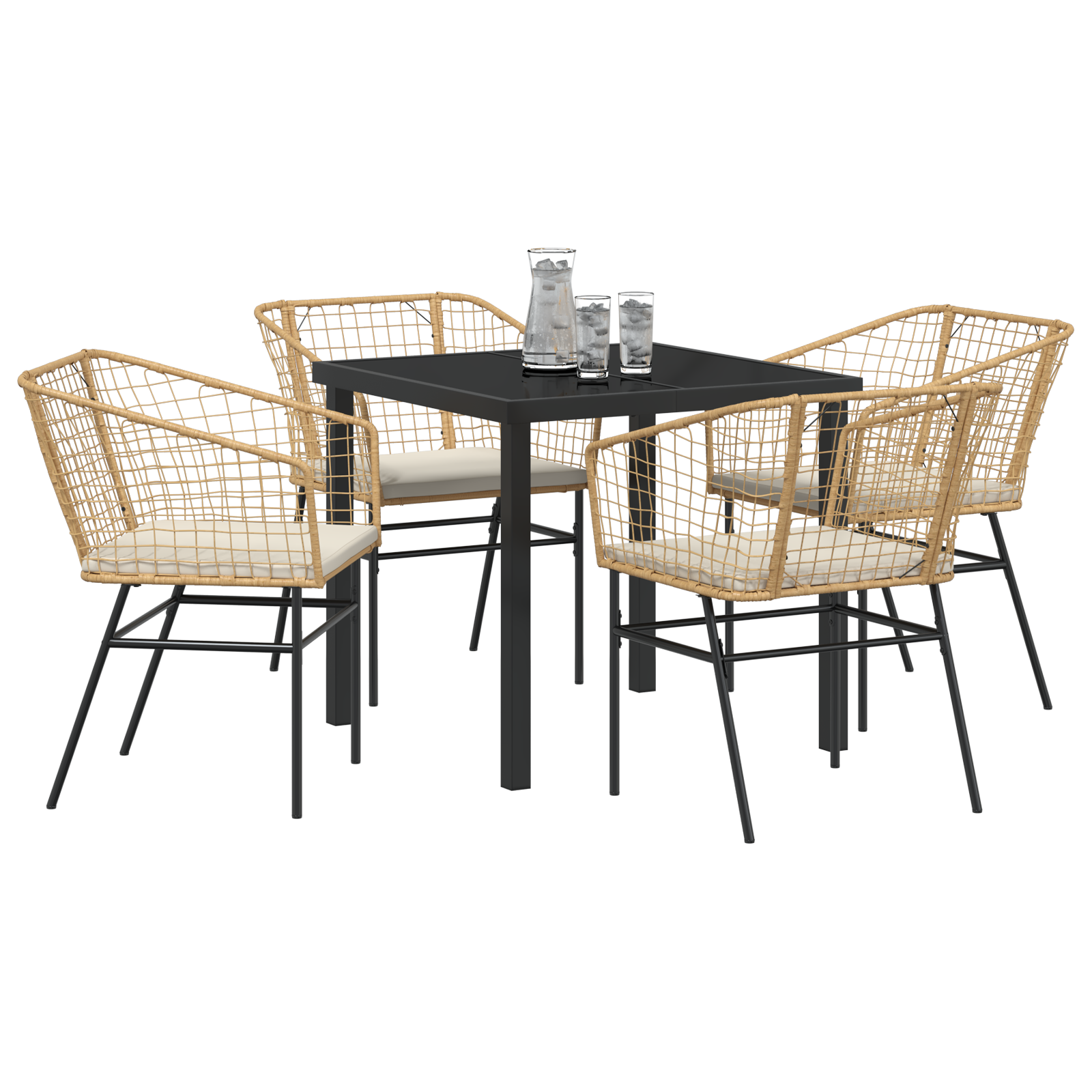 5 Piece Garden Dining Set with Cushions Brown Poly Rattan - Image 3