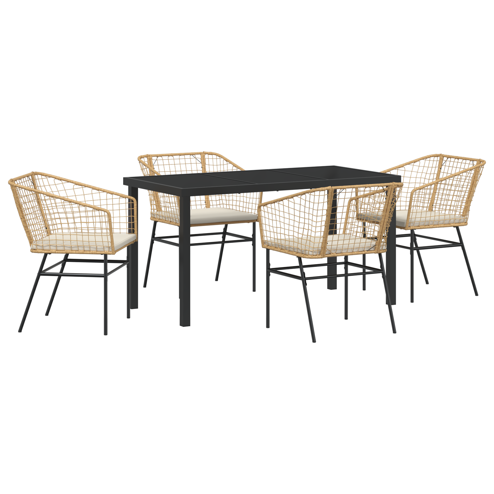 5 Piece Garden Dining Set with Cushions Brown Poly Rattan - Image 2