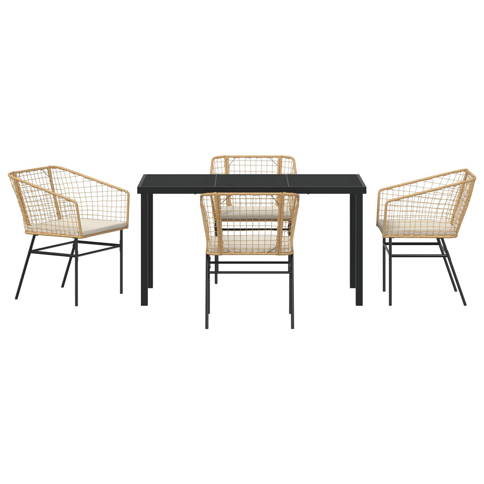 5 Piece Garden Dining Set with Cushions Brown Poly Rattan - Image 7