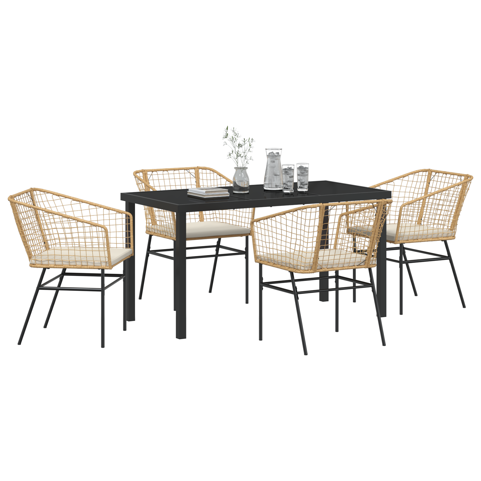 5 Piece Garden Dining Set with Cushions Brown Poly Rattan - Image 3