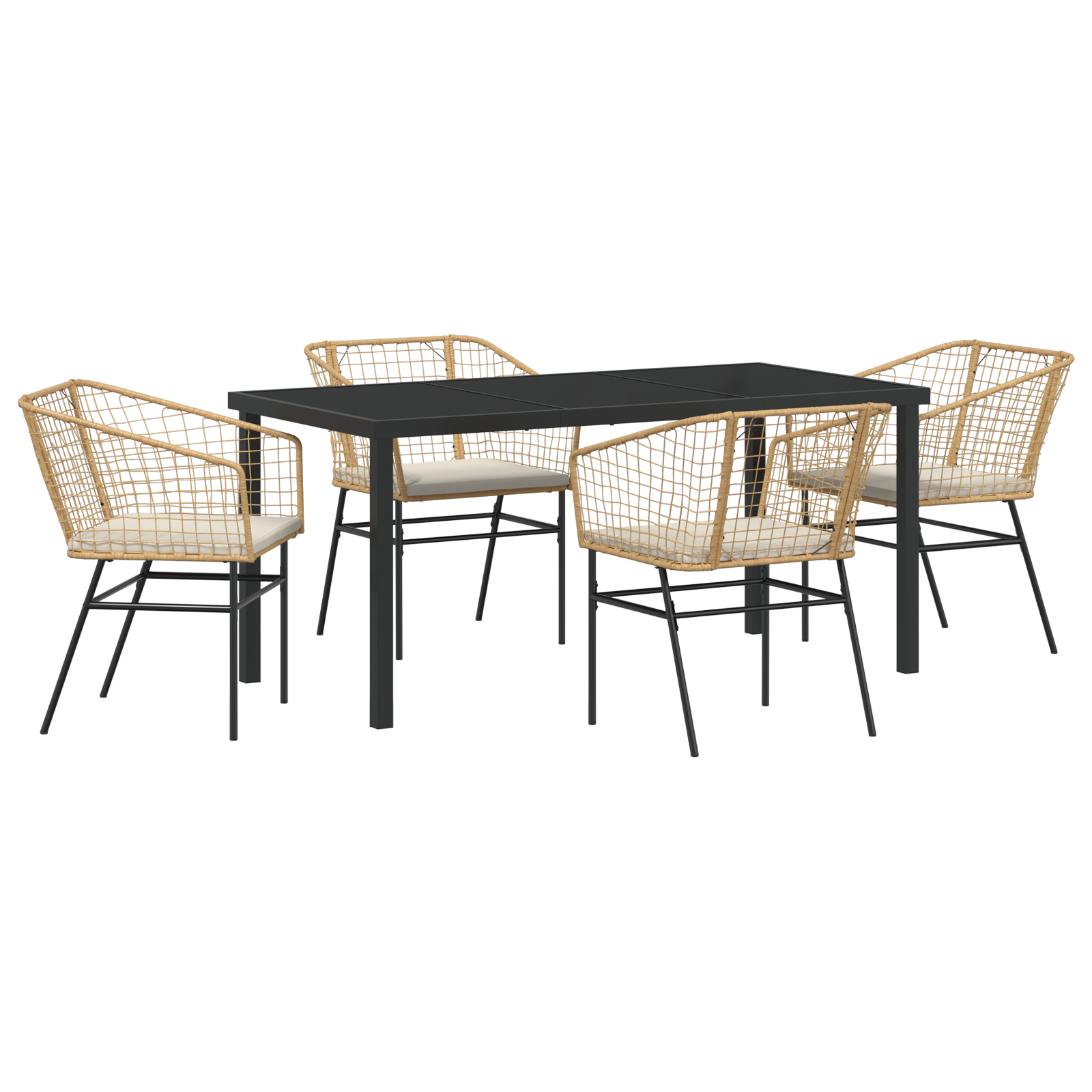 5 Piece Garden Dining Set with Cushions Brown Poly Rattan - Image 2
