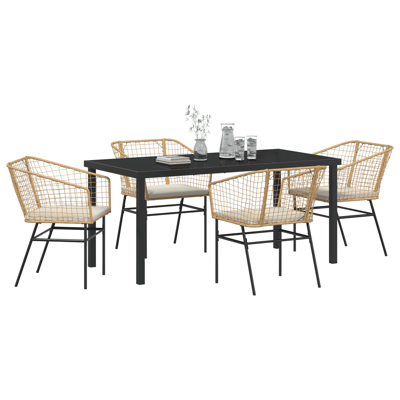 5 Piece Garden Dining Set with Cushions Brown Poly Rattan - Image 3