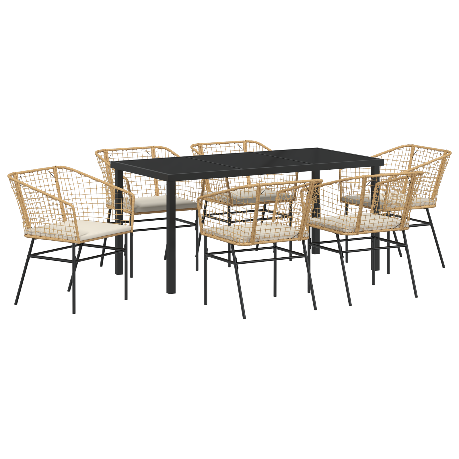 7 Piece Garden Dining Set with Cushions Brown Poly Rattan - Image 2