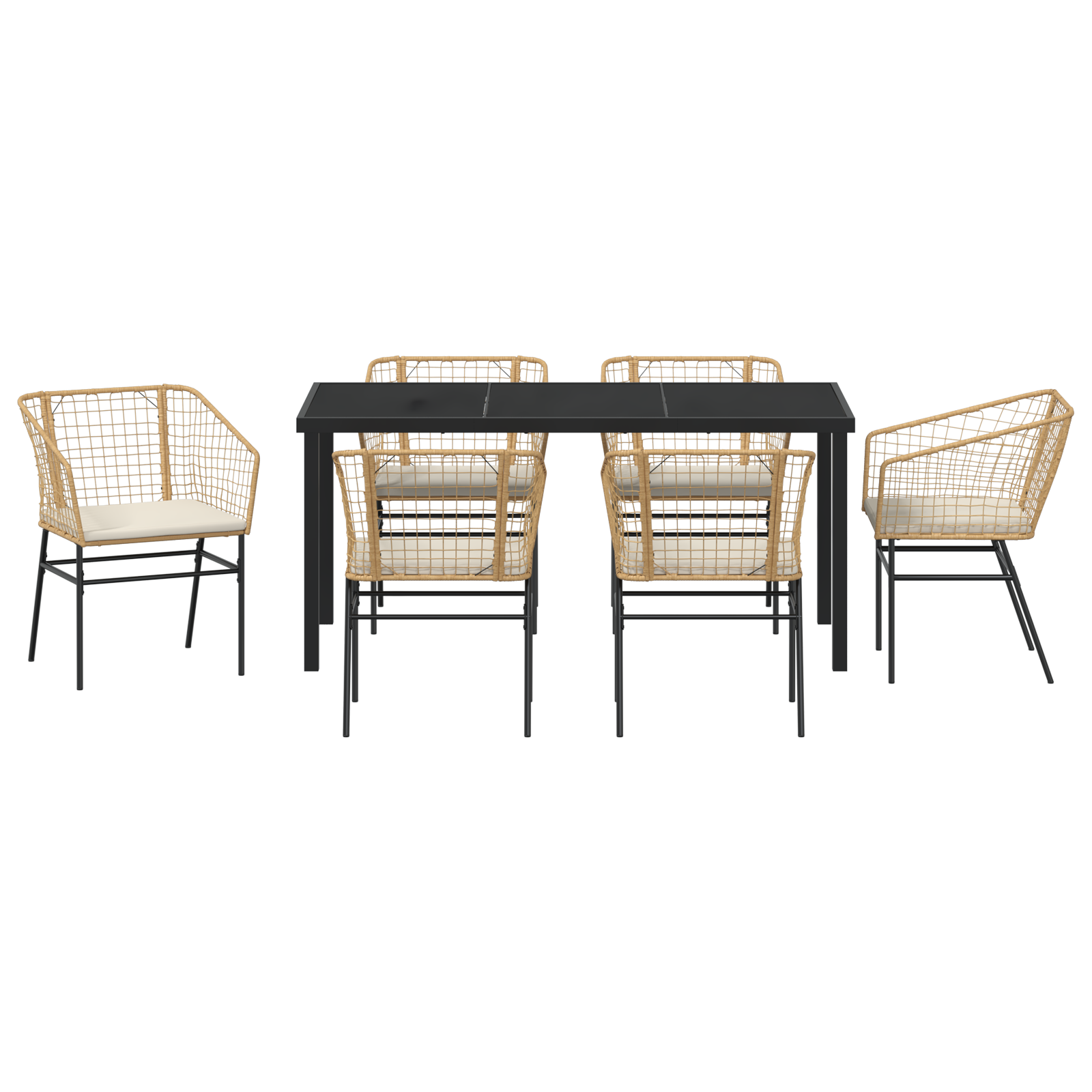 7 Piece Garden Dining Set with Cushions Brown Poly Rattan - Image 7