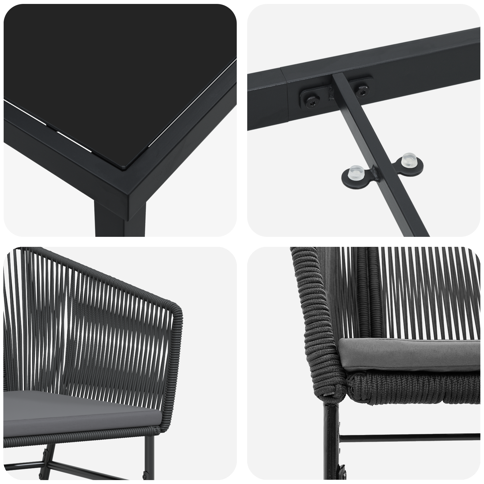 Комплект от 3 Черен PE ратан, прахово боядисана стомана - Image 9