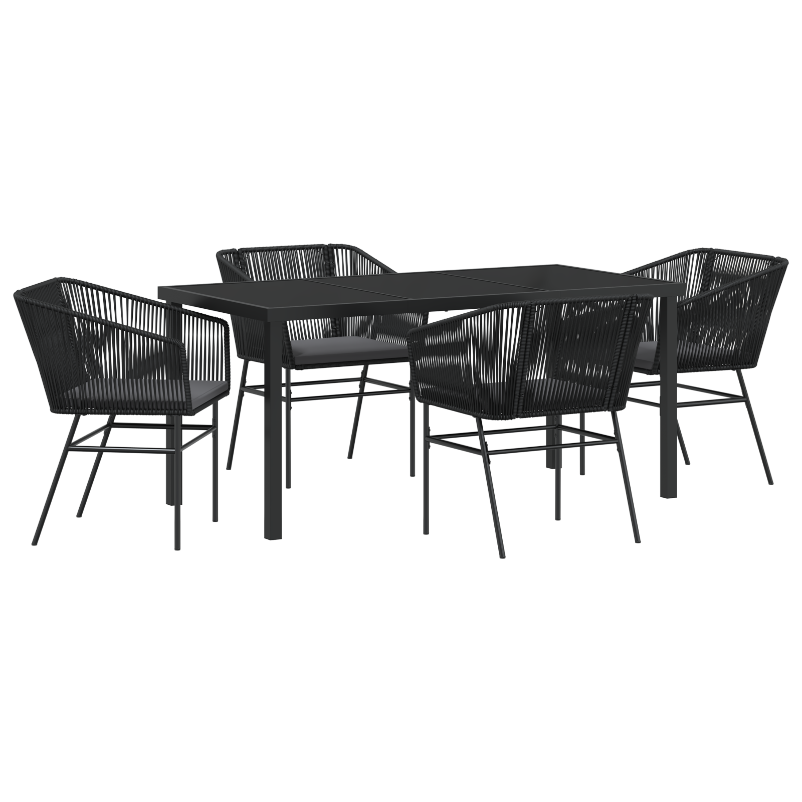 5 Piece Garden Dining Set with Cushions Black Poly Rattan - Image 2