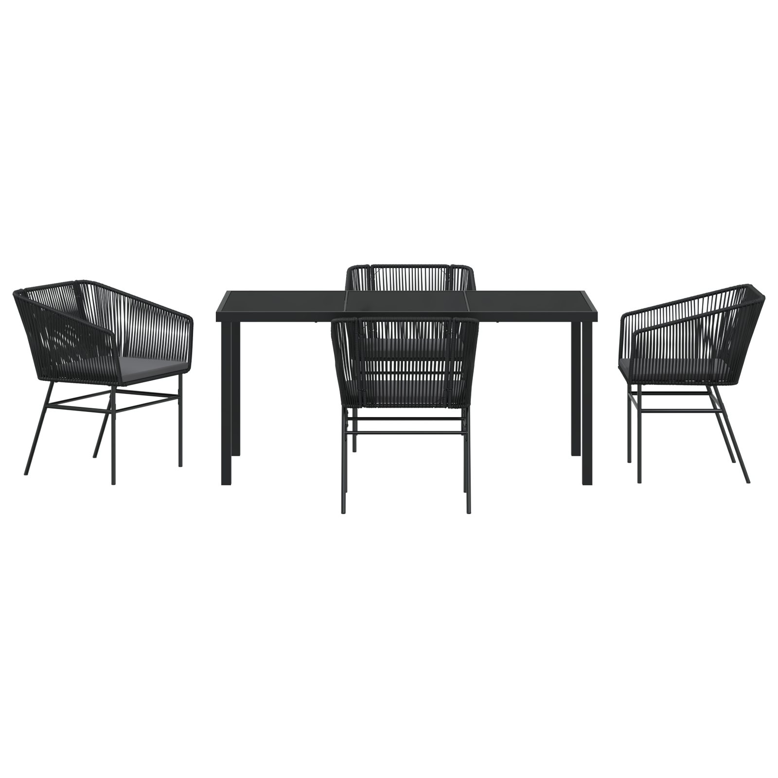 5 Piece Garden Dining Set with Cushions Black Poly Rattan - Image 7