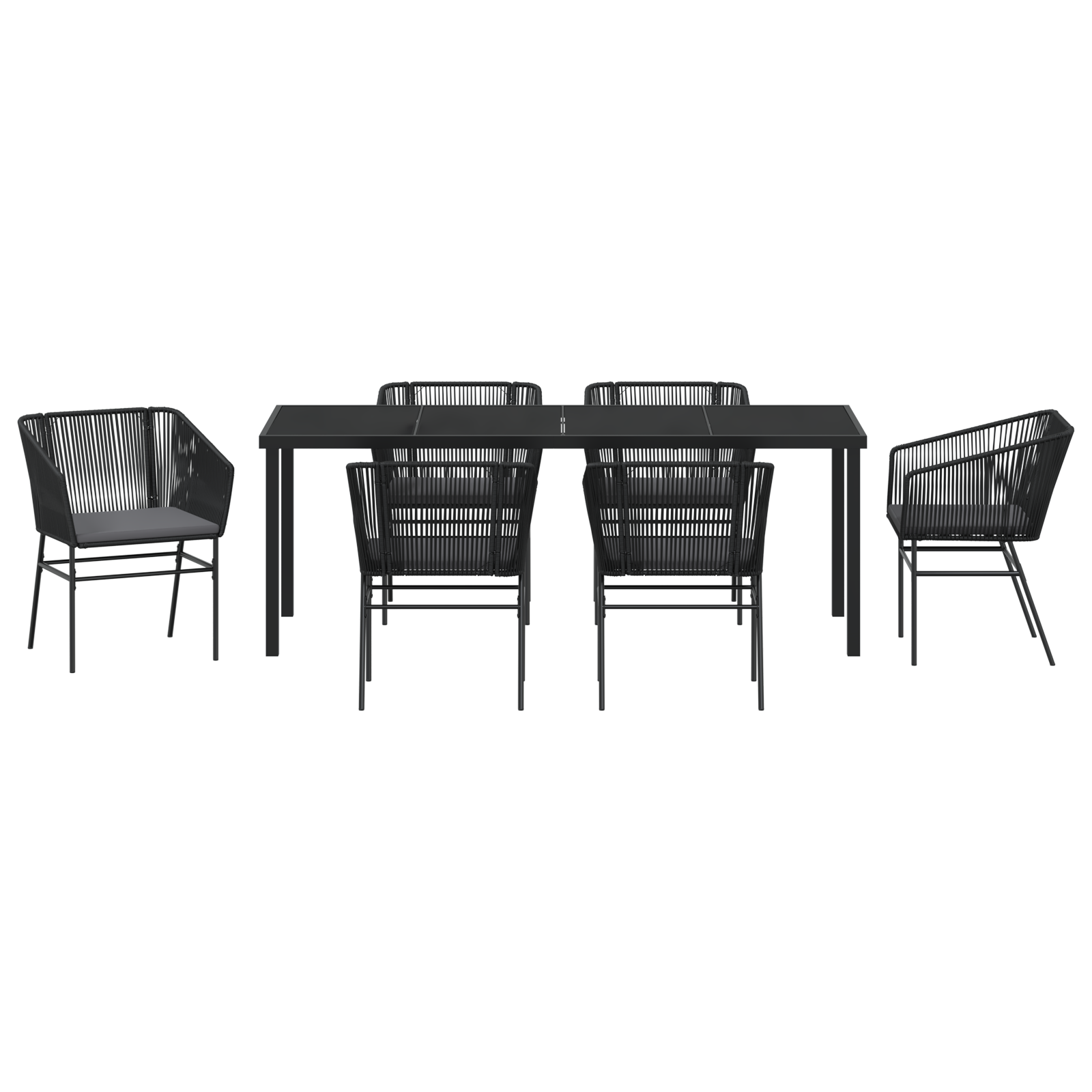 7 частен градински комплект за хранене с възглавници Черен Полиратан - Image 7