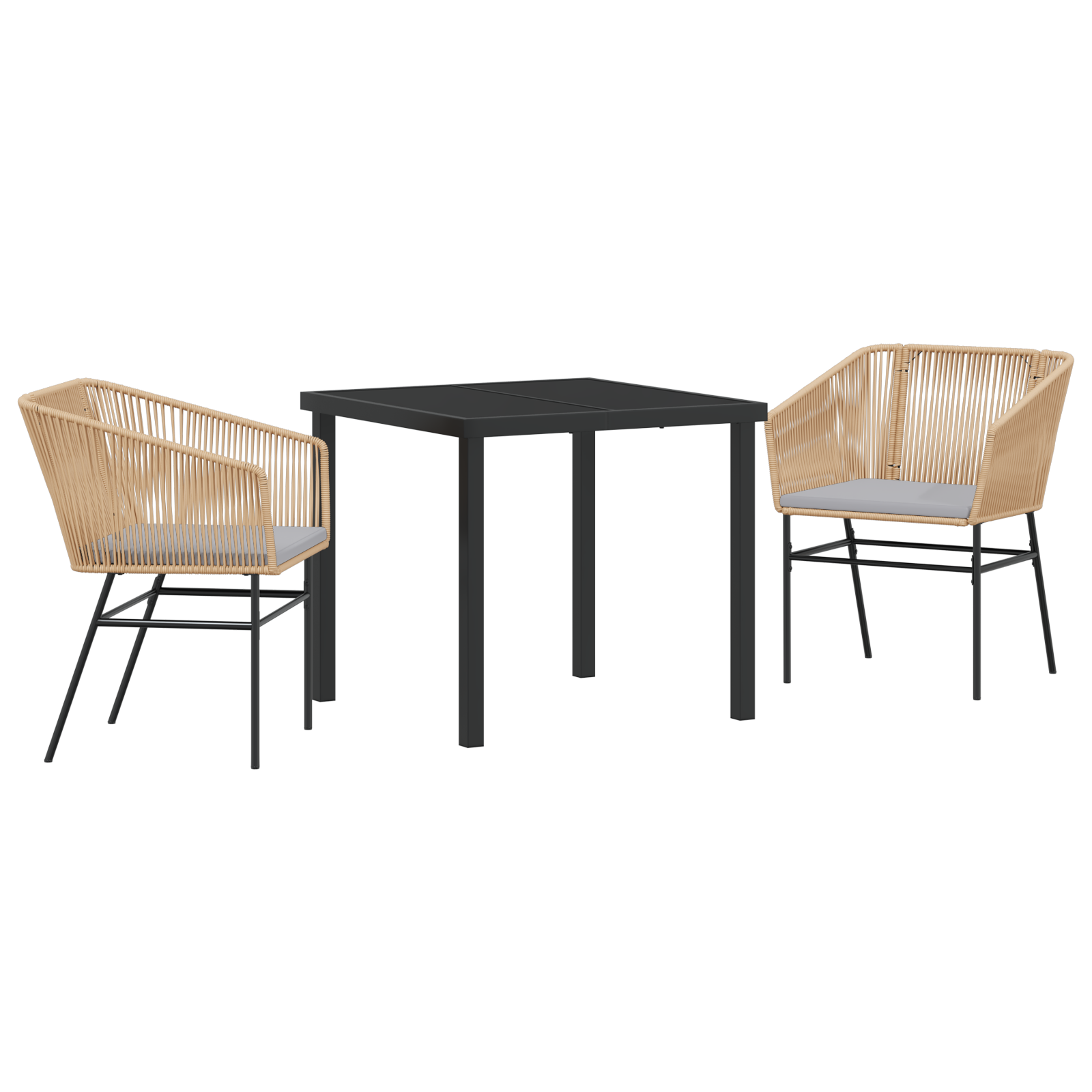 3 Piece Garden Dining Set with Cushions Brown Poly Rattan - Image 2