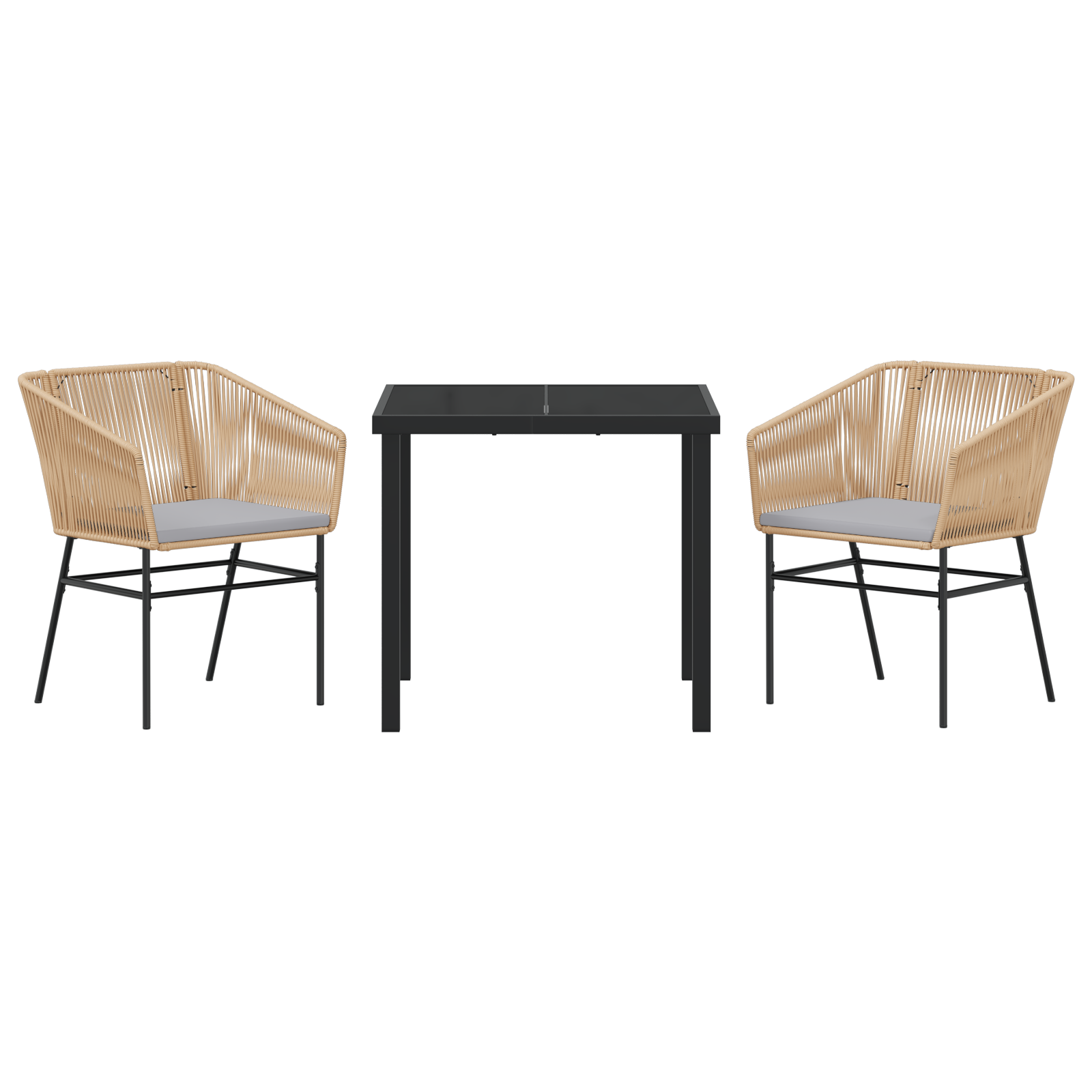 3 Piece Garden Dining Set with Cushions Brown Poly Rattan - Image 7