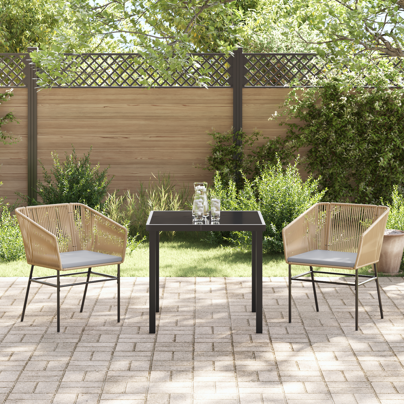 3 Piece Garden Dining Set with Cushions Brown Poly Rattan - Image 4
