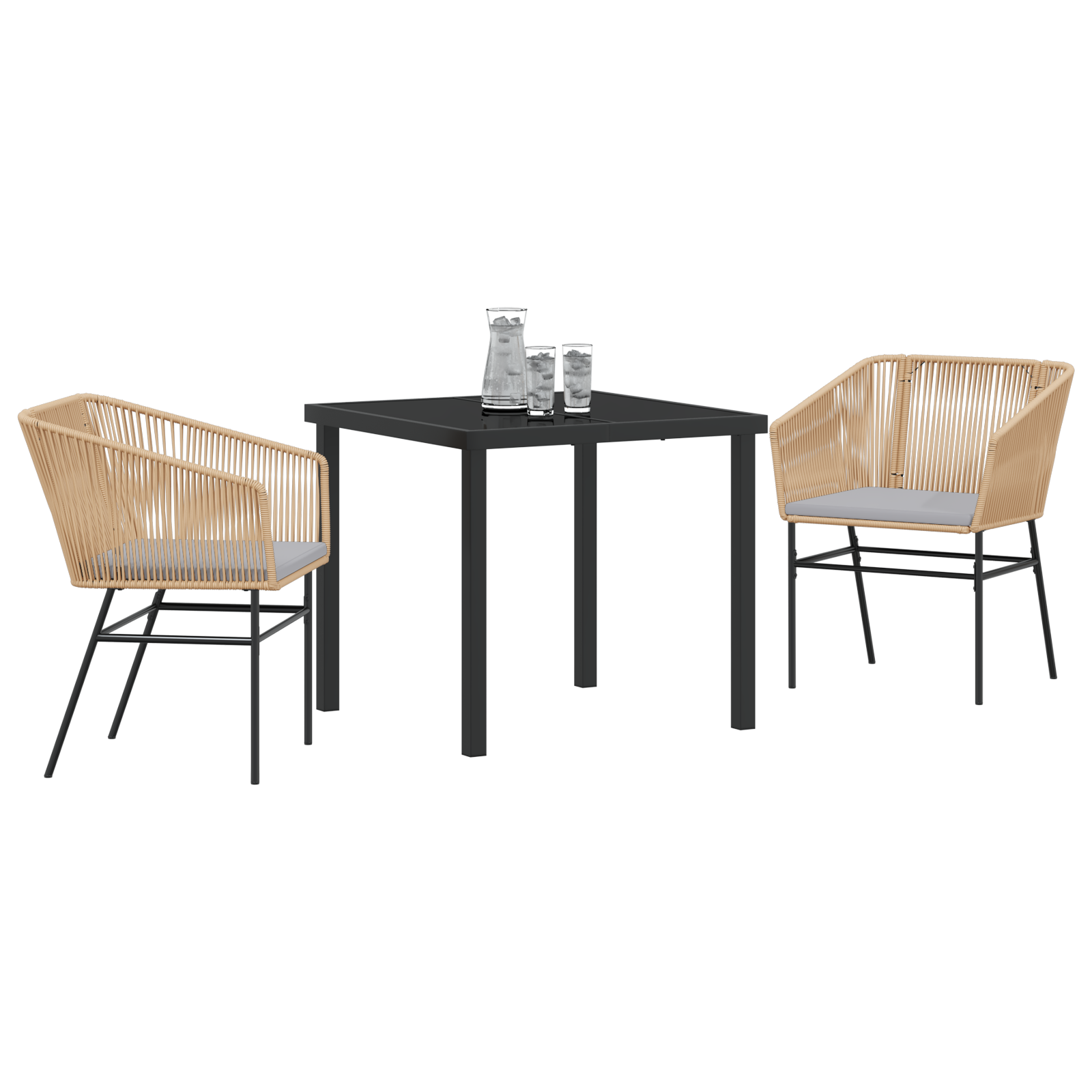 3 Piece Garden Dining Set with Cushions Brown Poly Rattan - Image 3