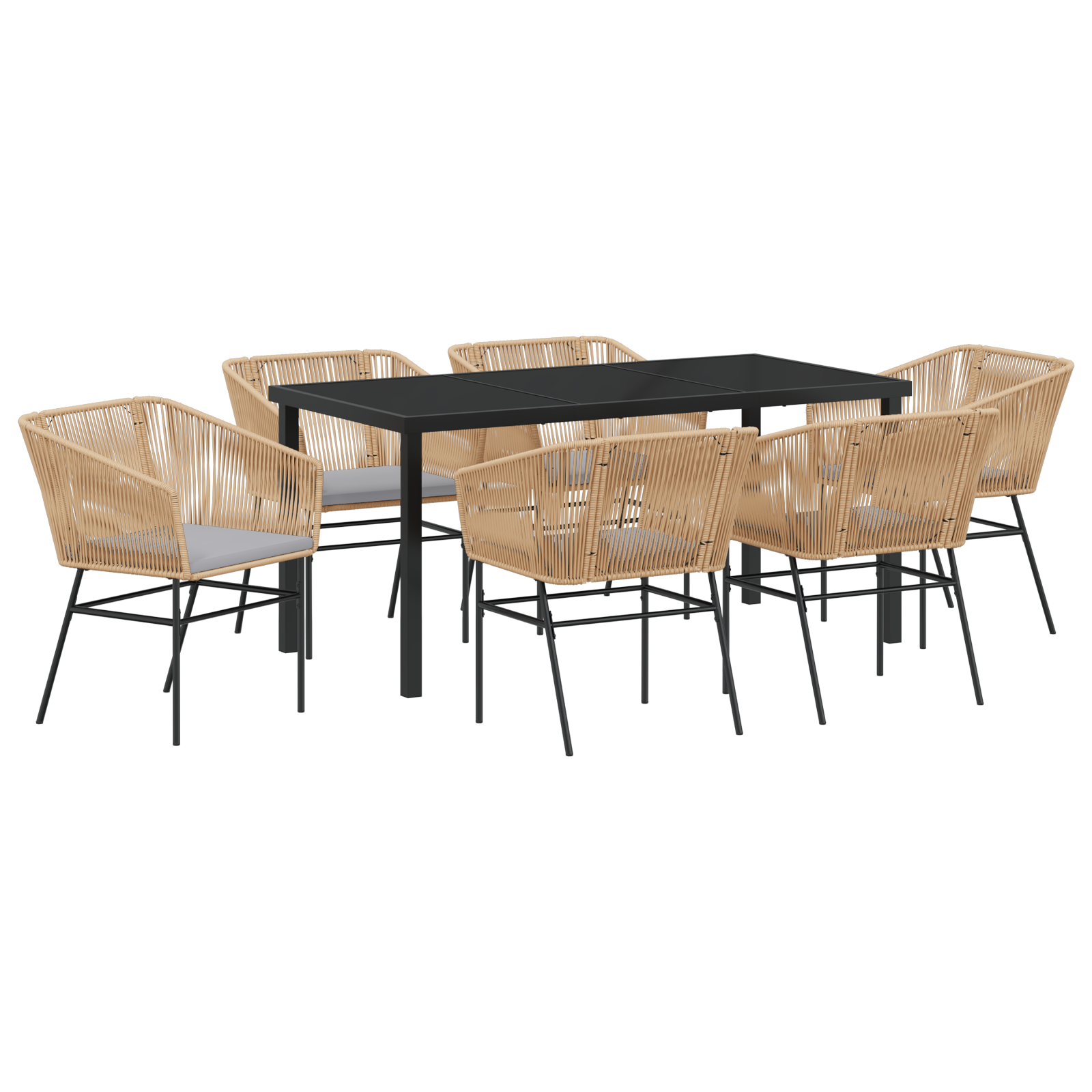 7 Piece Garden Dining Set with Cushions Brown Poly Rattan - Image 2