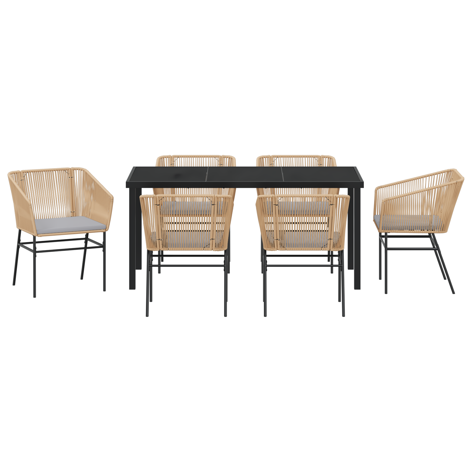 7 Piece Garden Dining Set with Cushions Brown Poly Rattan - Image 7