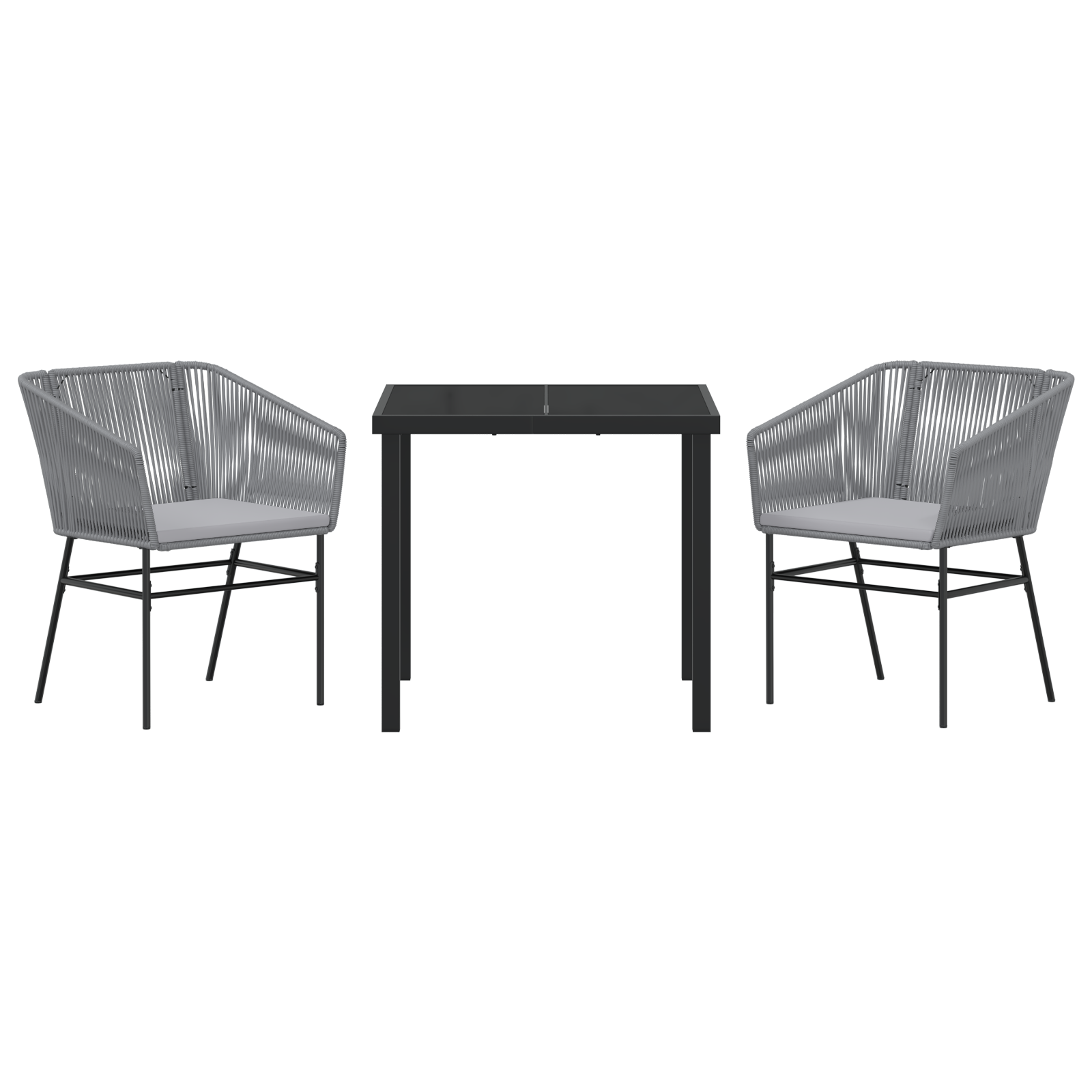 3 Piece Garden Dining Set with Cushions Grey Poly Rattan - Image 7