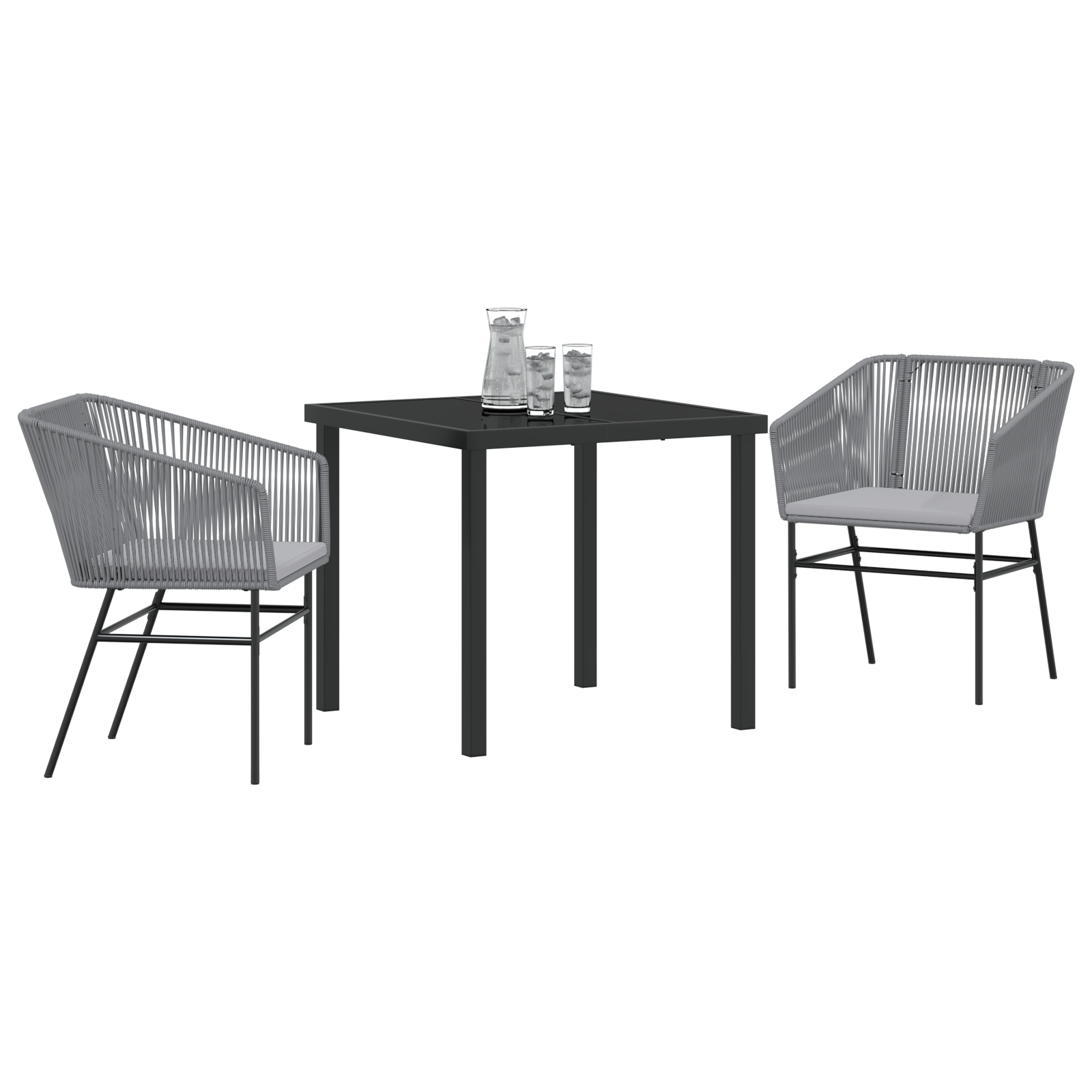 3 Piece Garden Dining Set with Cushions Grey Poly Rattan - Image 3
