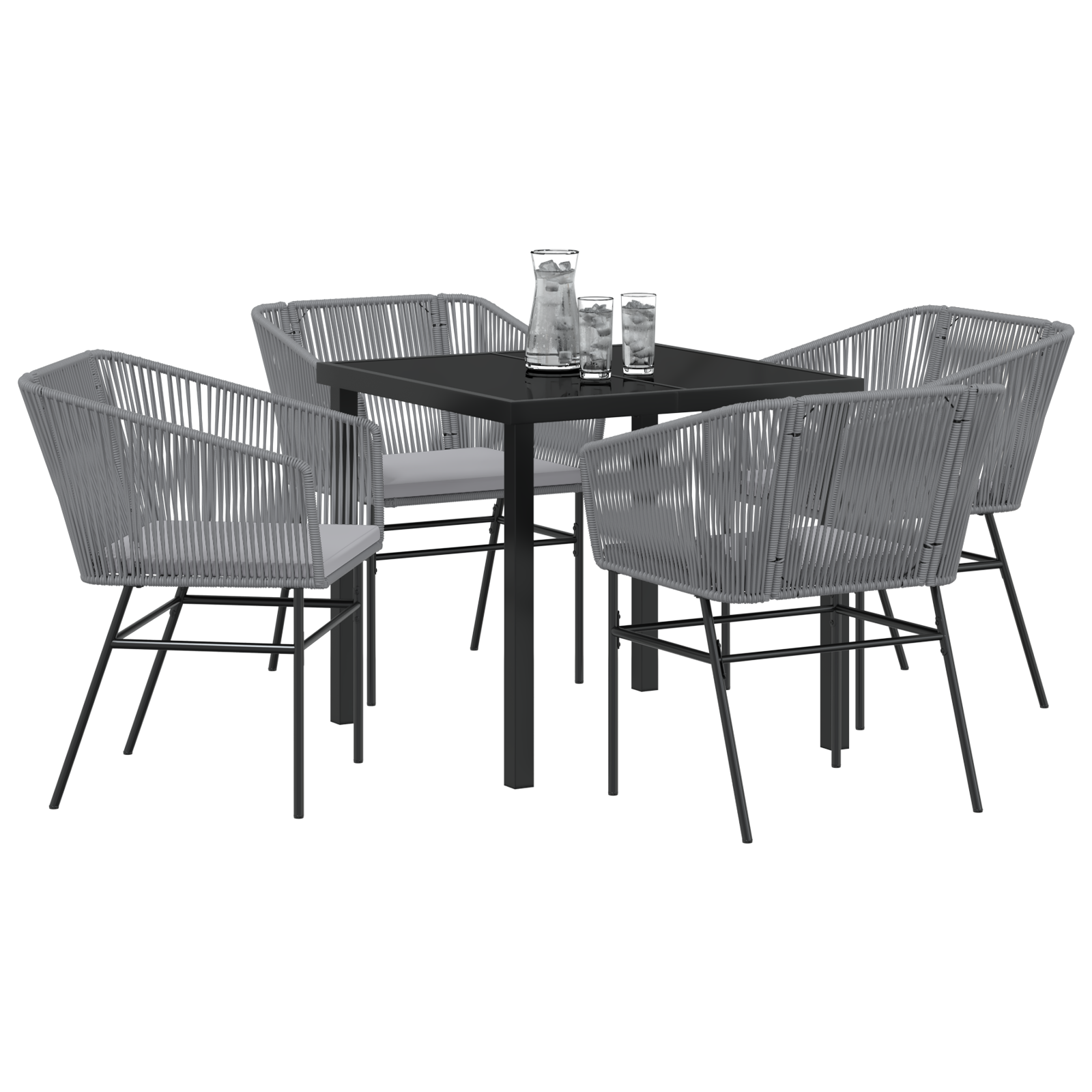 5 Piece Garden Dining Set with Cushions Grey Poly Rattan - Image 3