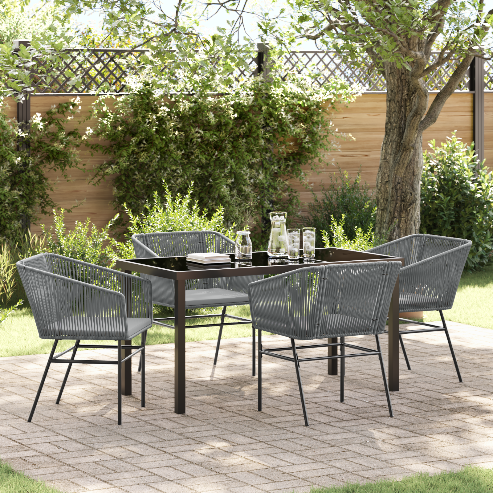 Thumbnail - vidaXL 5-teiliges Garten-Ess-Set mit Kissen Grau Poly Rattan