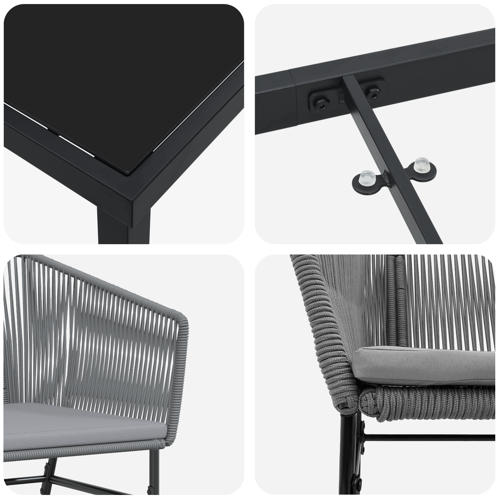 Комплект от 3 Сив ПЕ Ратан, Прахово боядисана стомана Стандарт - Image 9