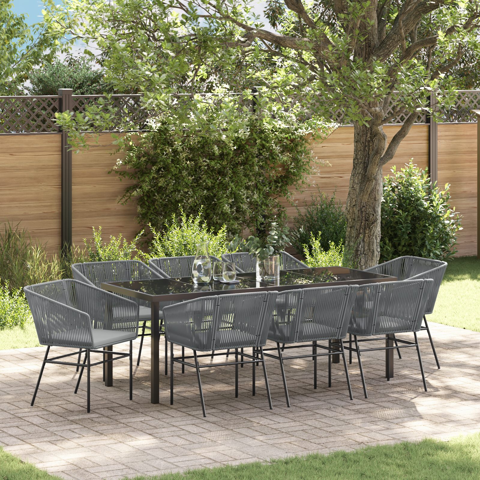 9 частен комплект за градина с възглавници сиво полиратан